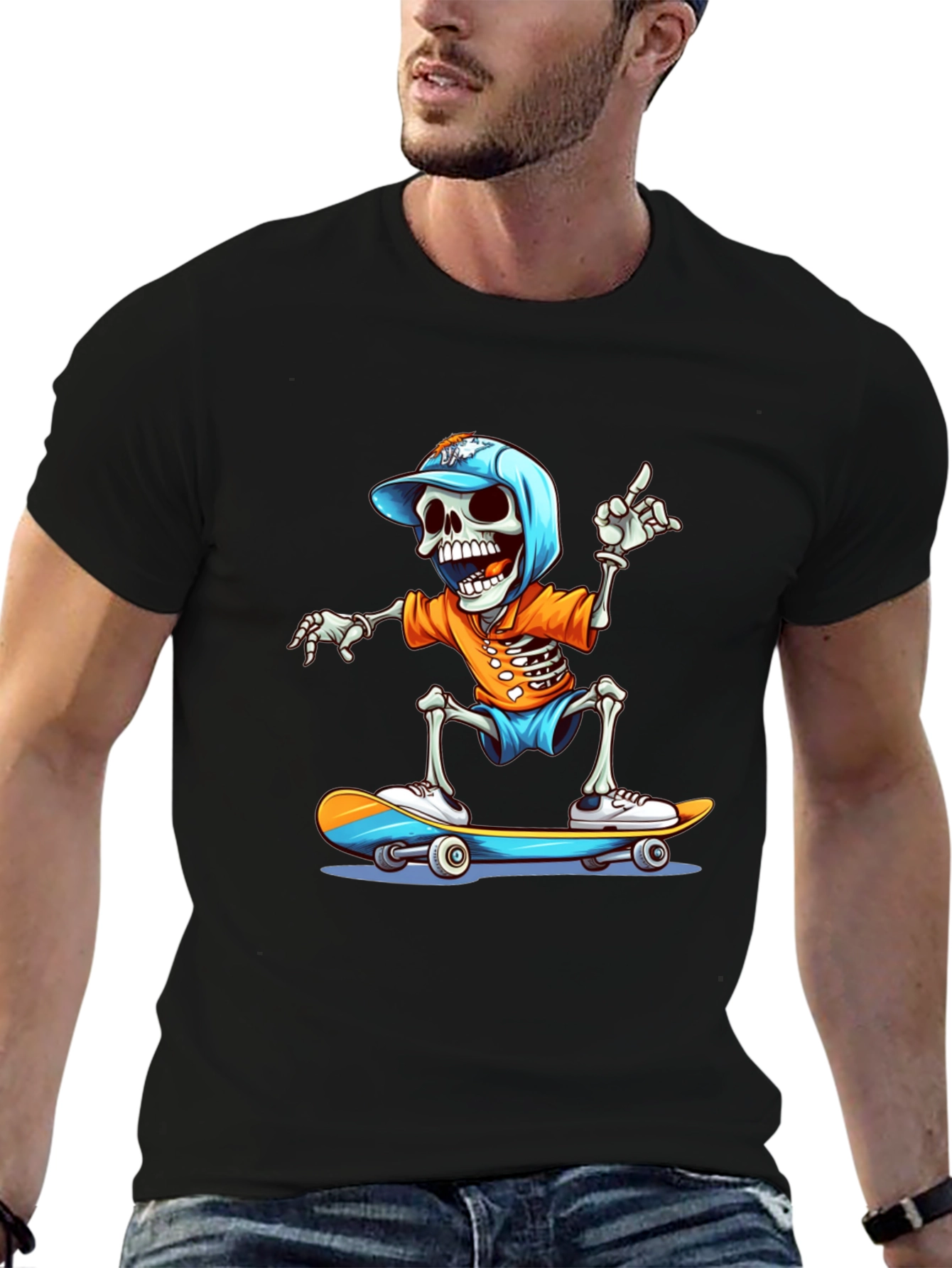 Skateboarding Skeleton Graphic Tee - Cool & Casual