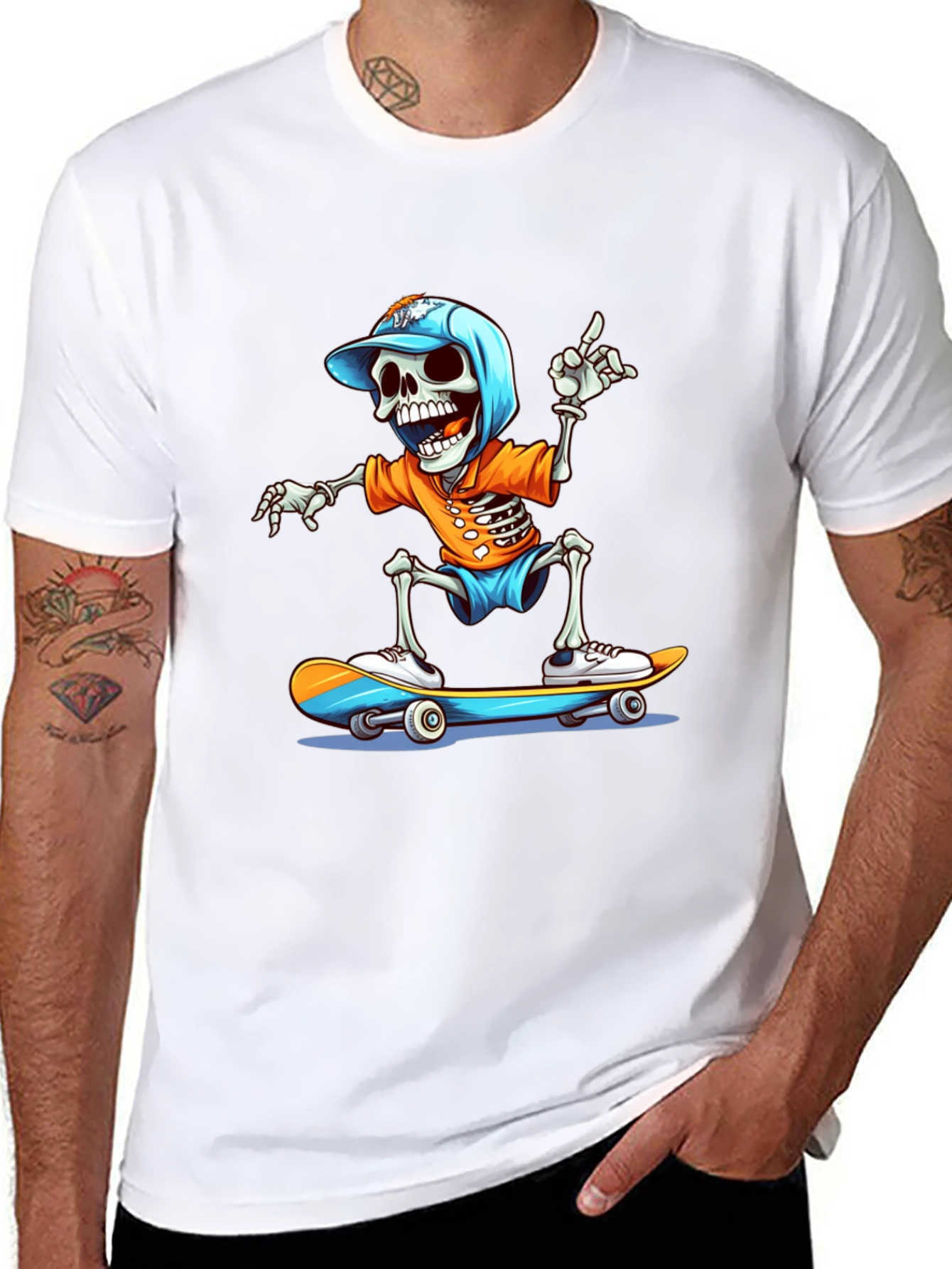 Skateboarding Skeleton Graphic Tee - Cool & Casual