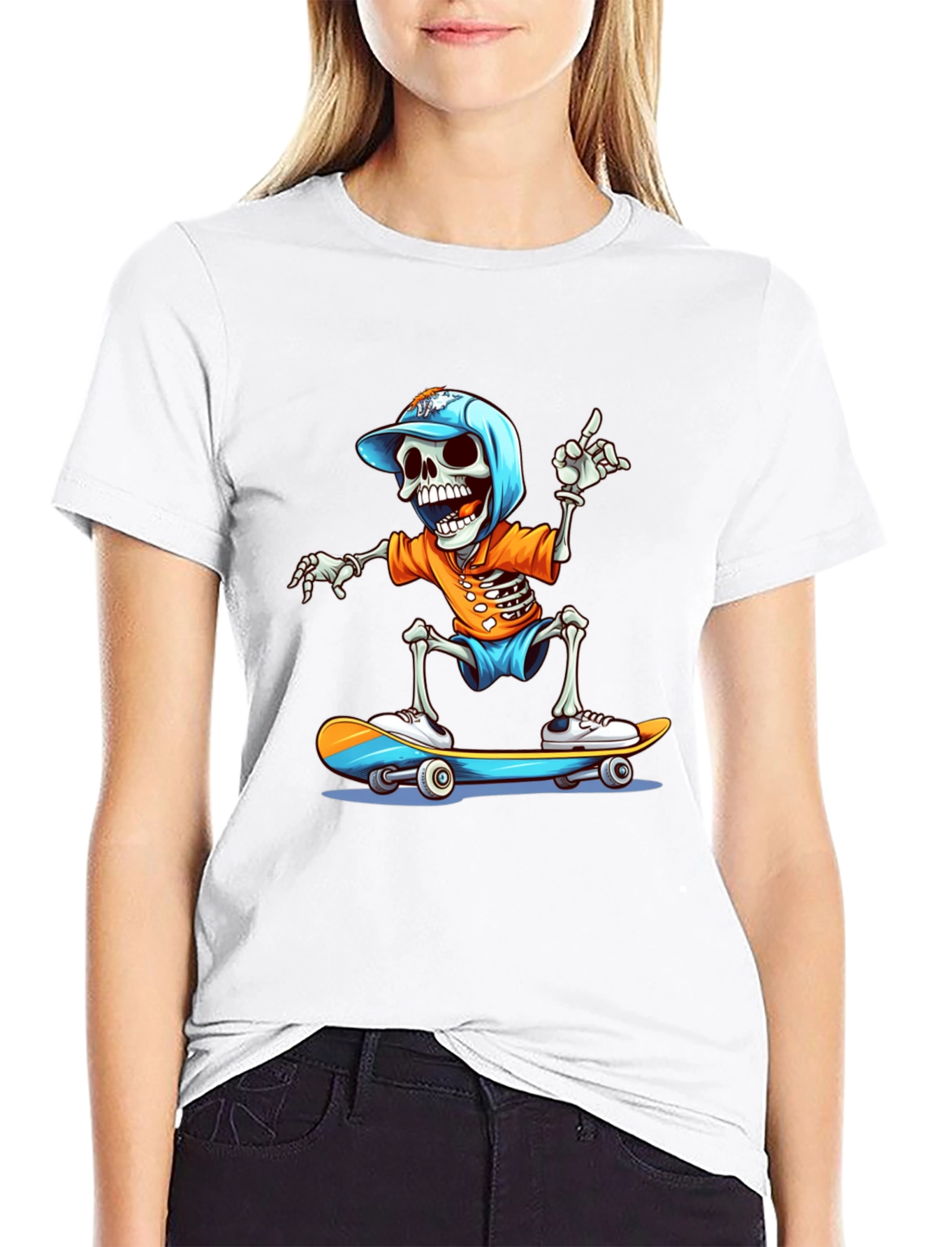 Skateboarding Skeleton Graphic Tee - Cool & Casual