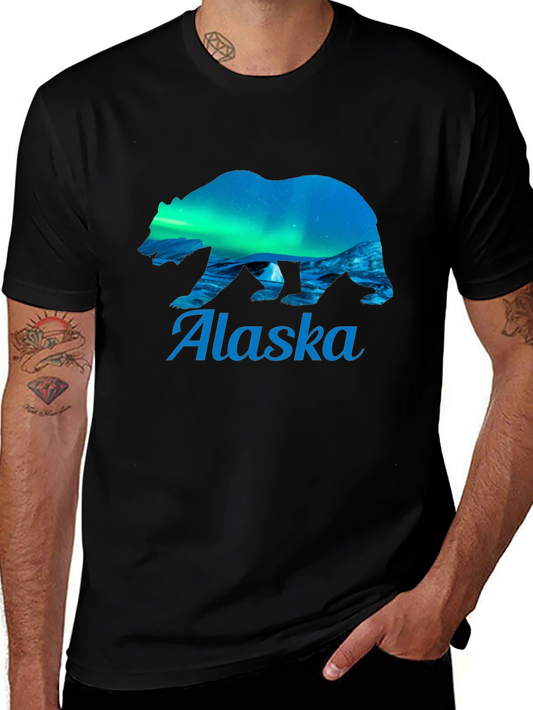 Alaska Bear Silhouette Tee - Aurora Borealis Design