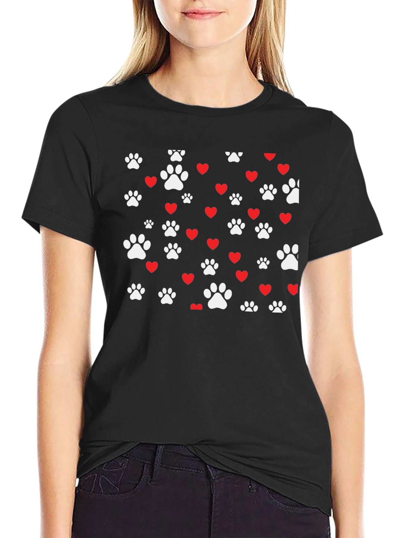 Paw Prints & Hearts Black Tee