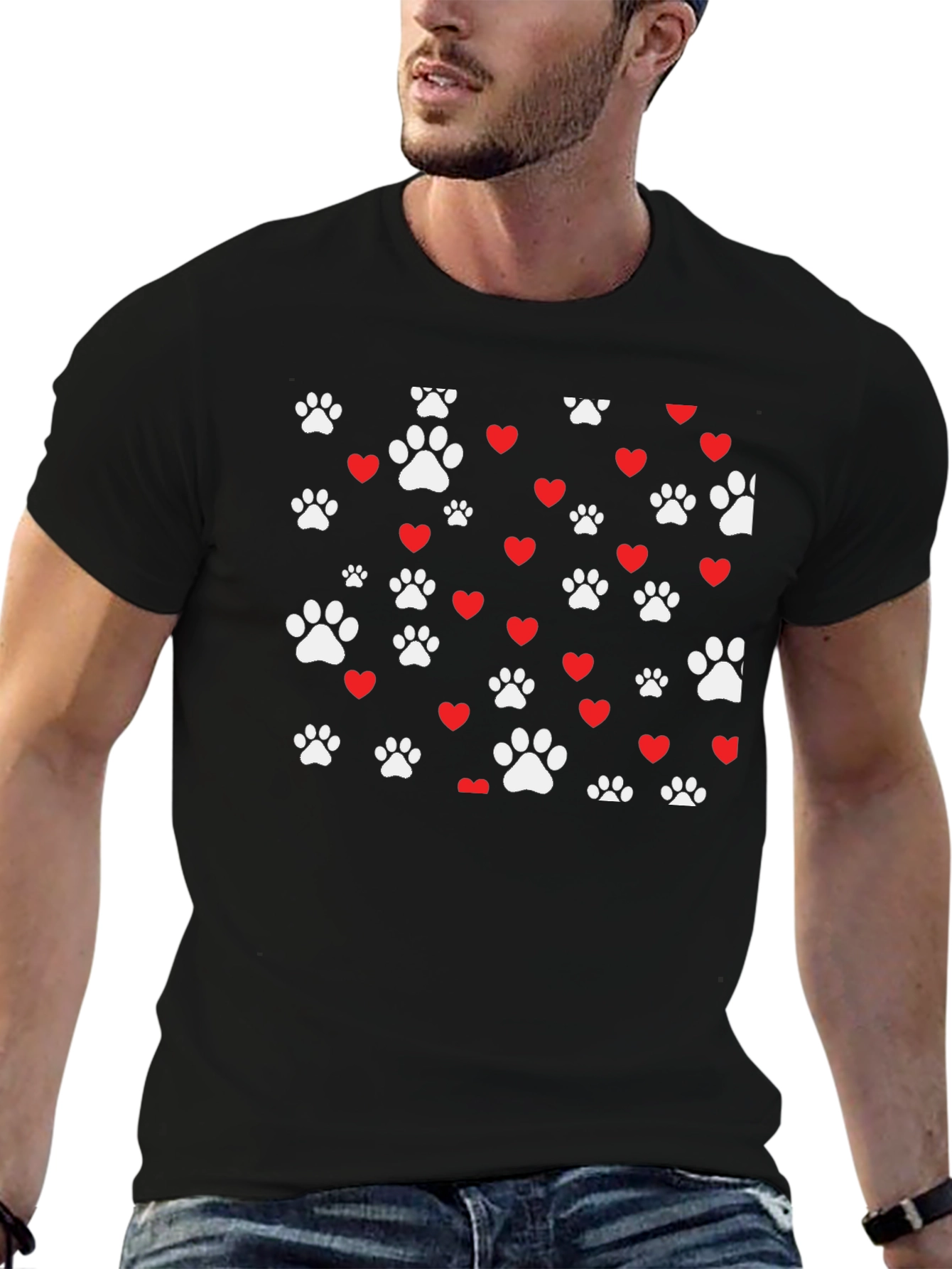 Paw Prints & Hearts Black Tee