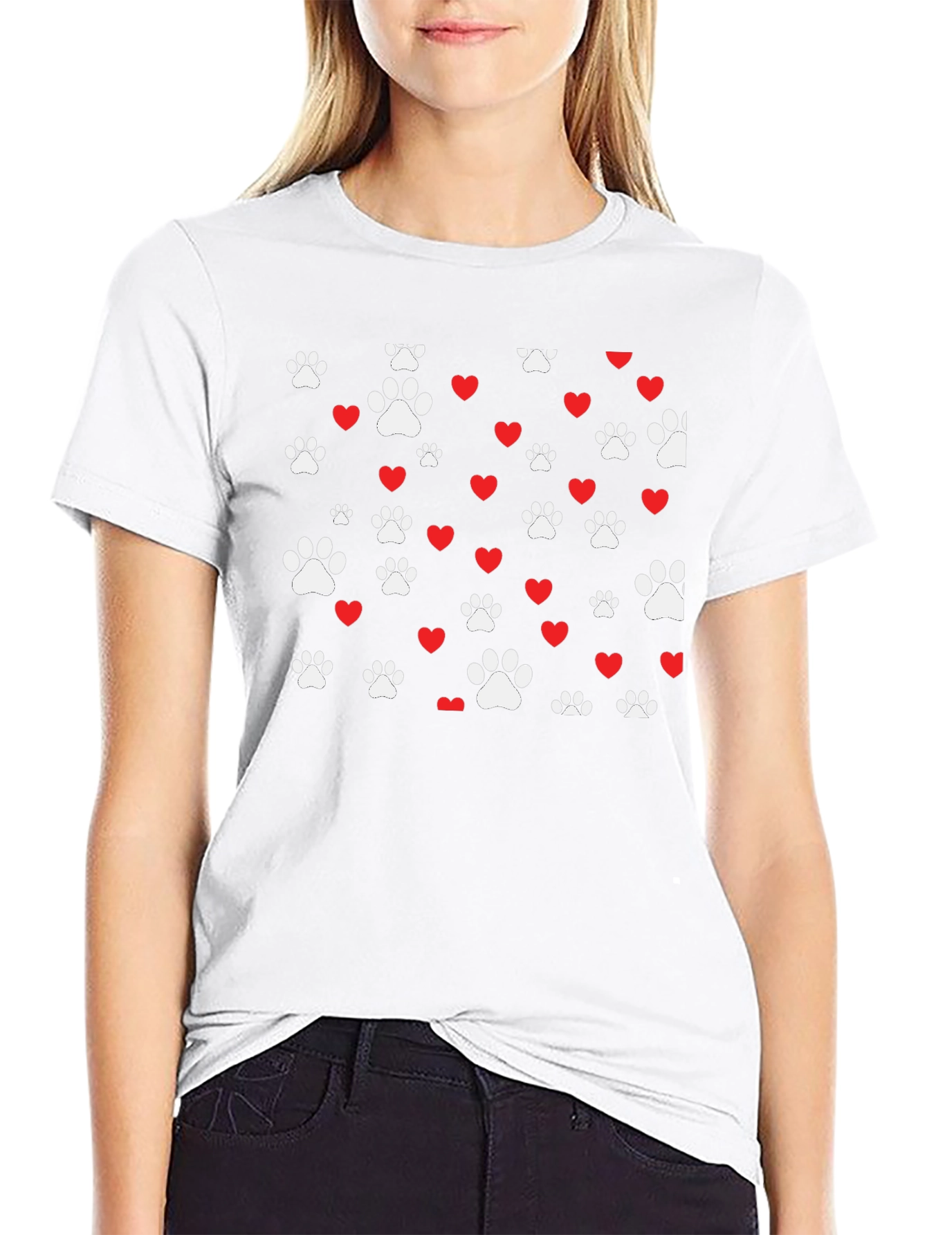 Paw Prints & Hearts Black Tee