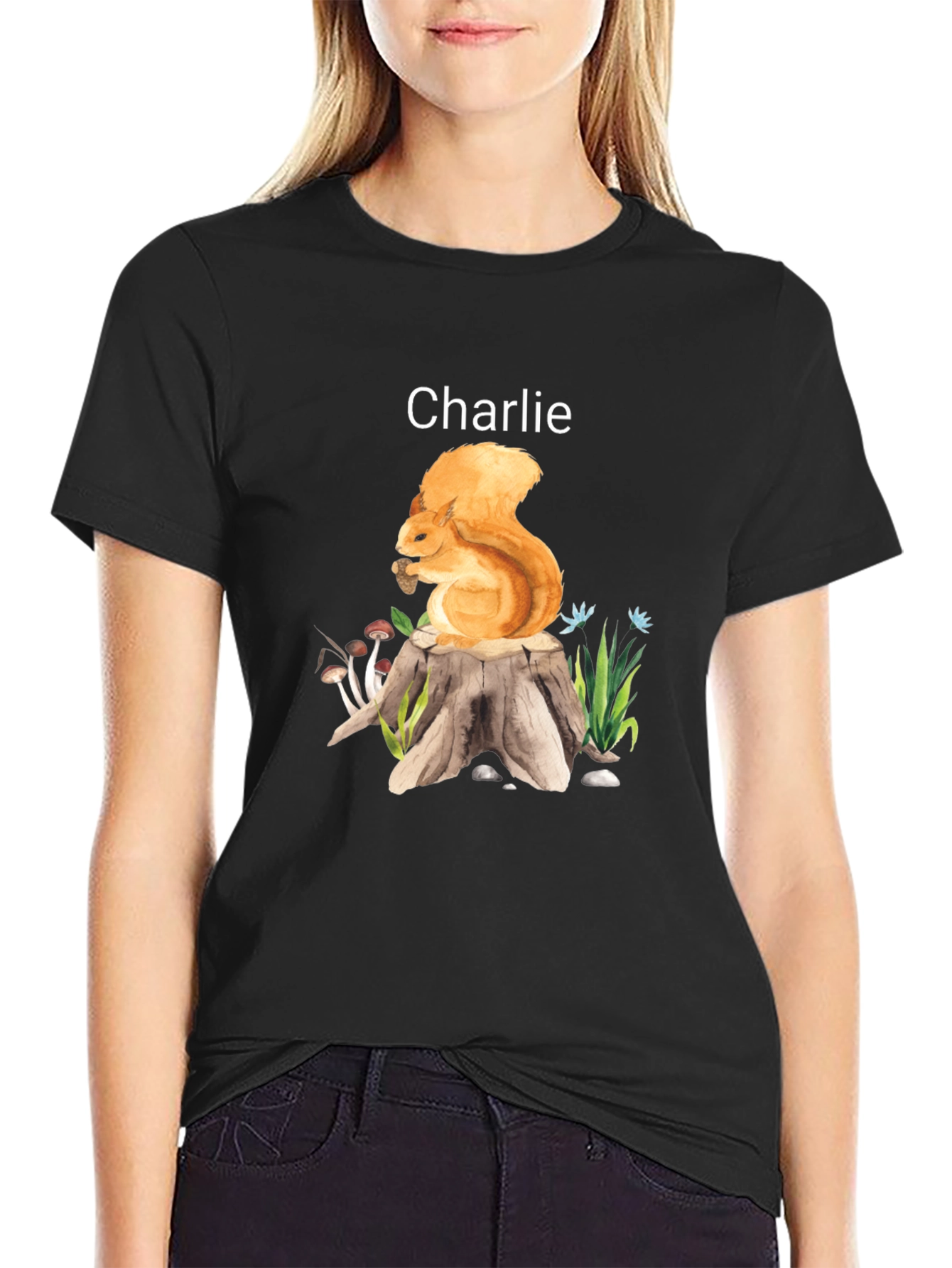 Squirrel on Stump Tee - Personalized Name Shirt