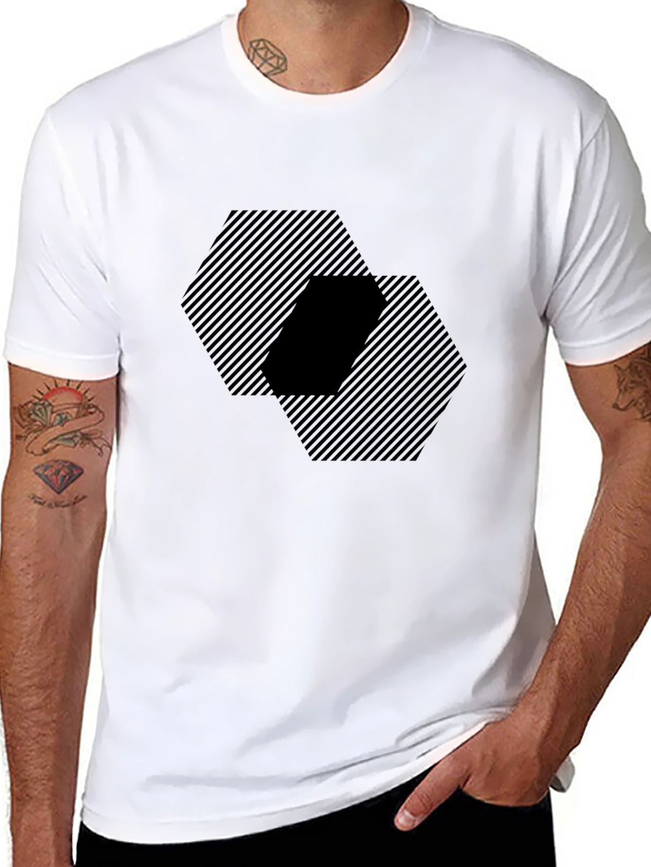 Striking Hexagon Patterned Black Tee