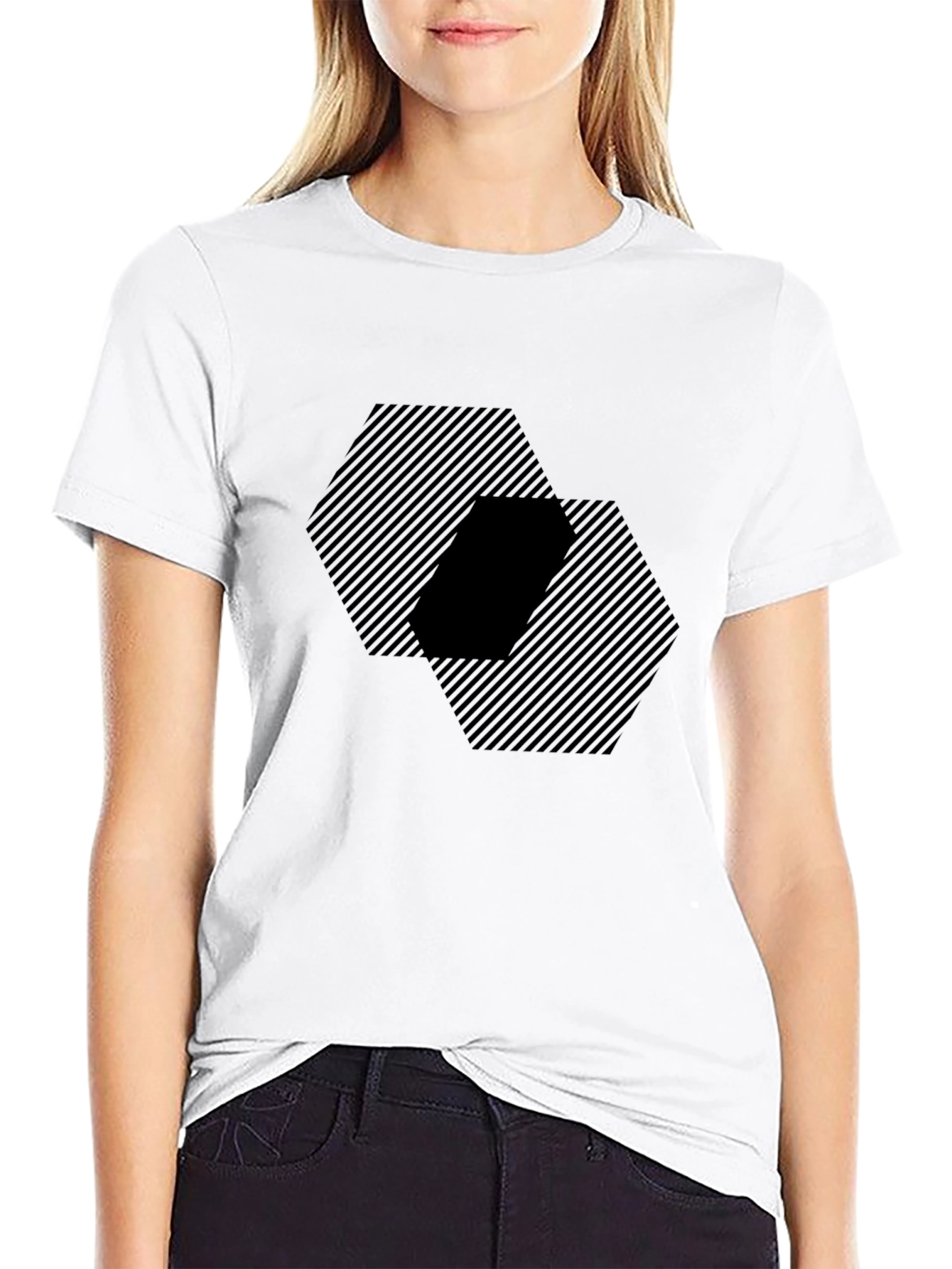 Striking Hexagon Patterned Black Tee