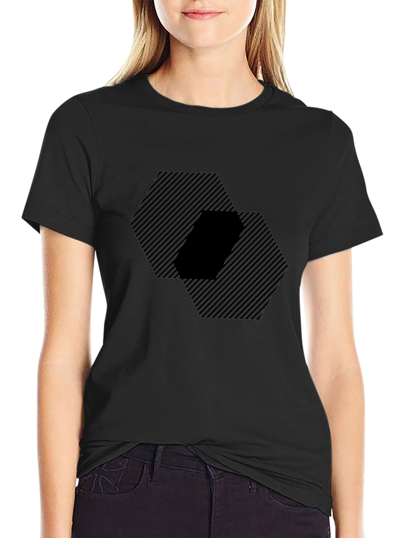 Striking Hexagon Patterned Black Tee