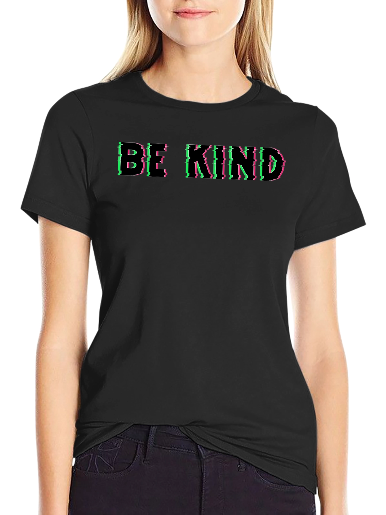 Be Kind Glitch Graphic Tee - Soft Black Cotton