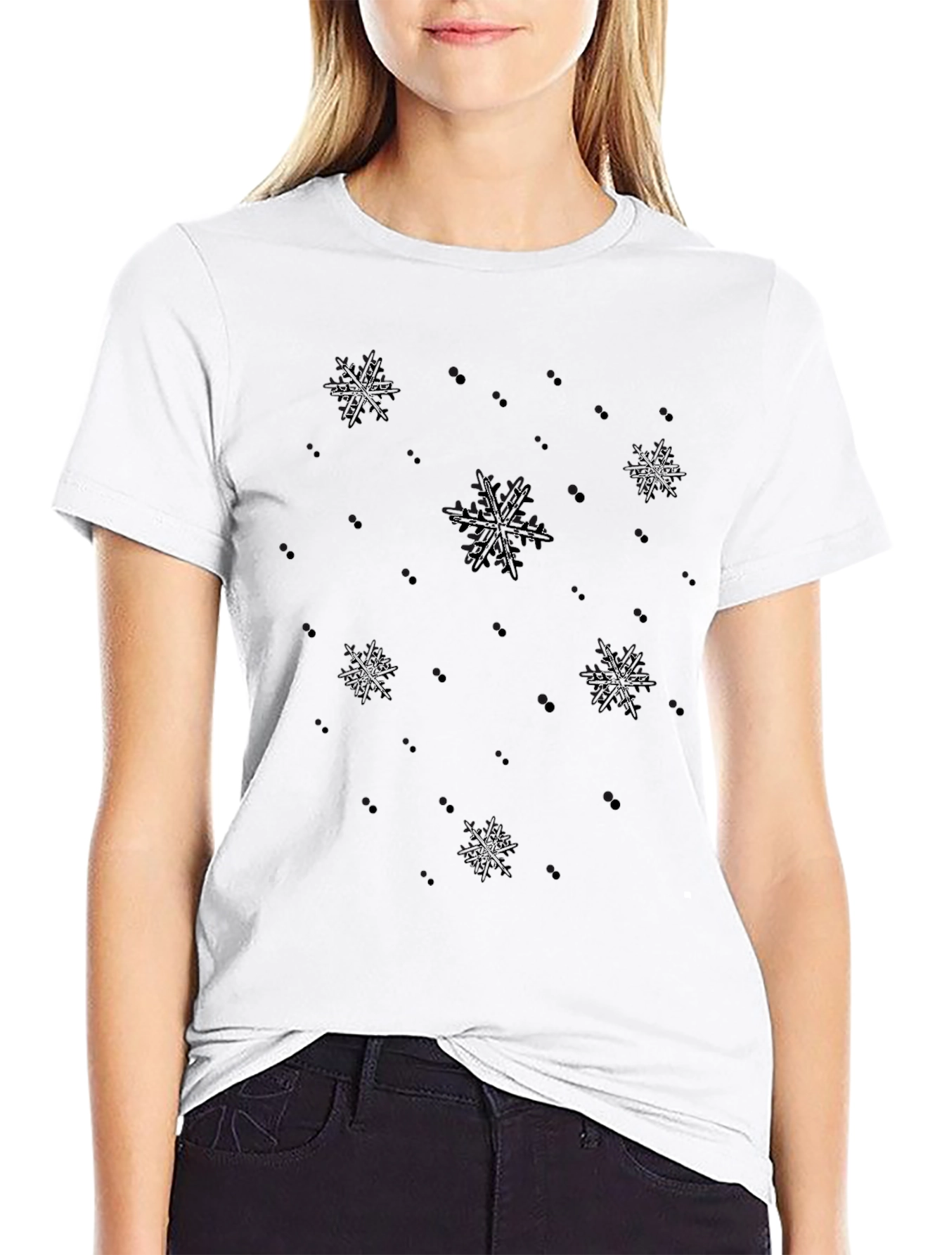 Snowflake Embellished Black T-Shirt