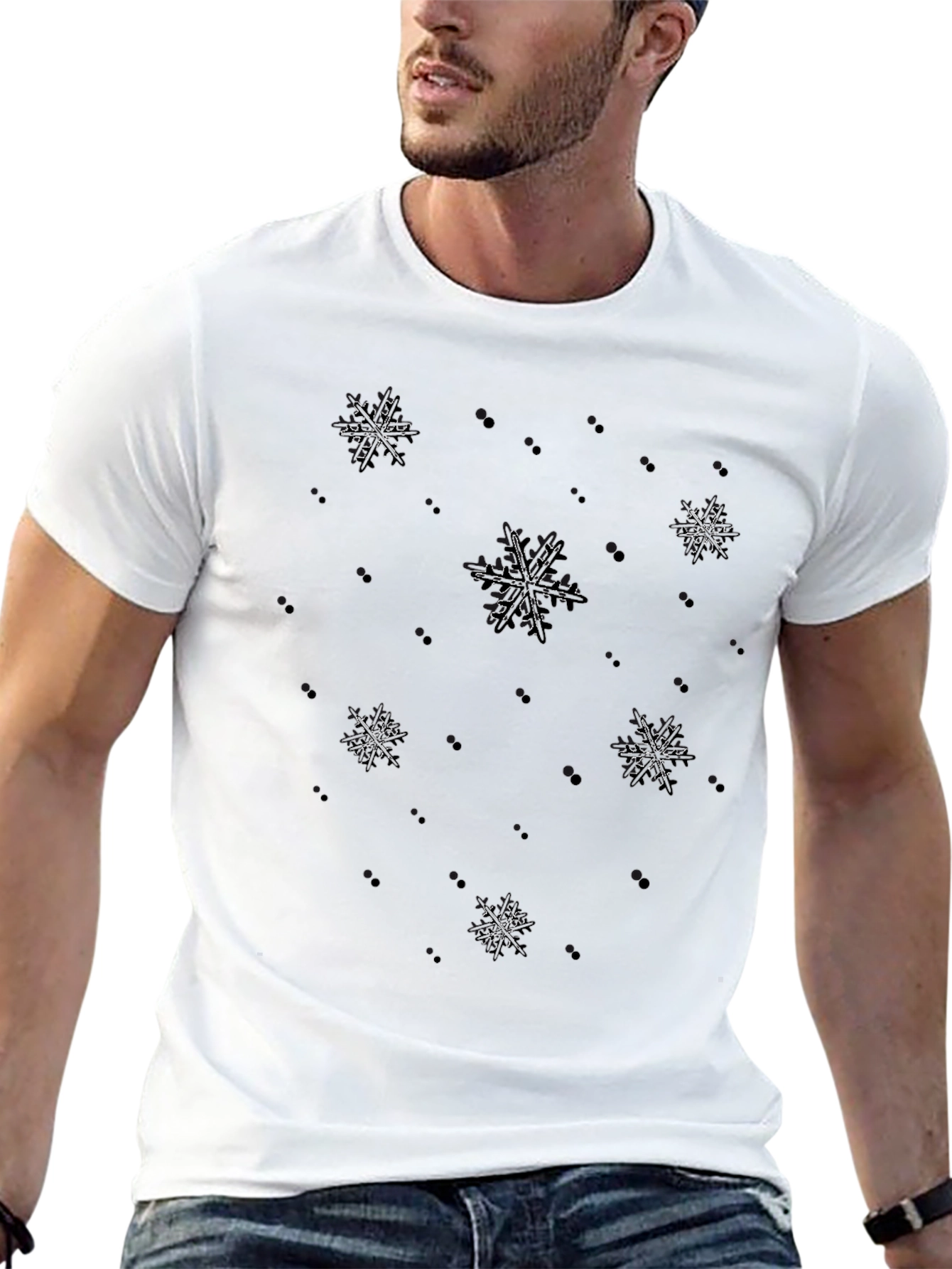 Snowflake Embellished Black T-Shirt