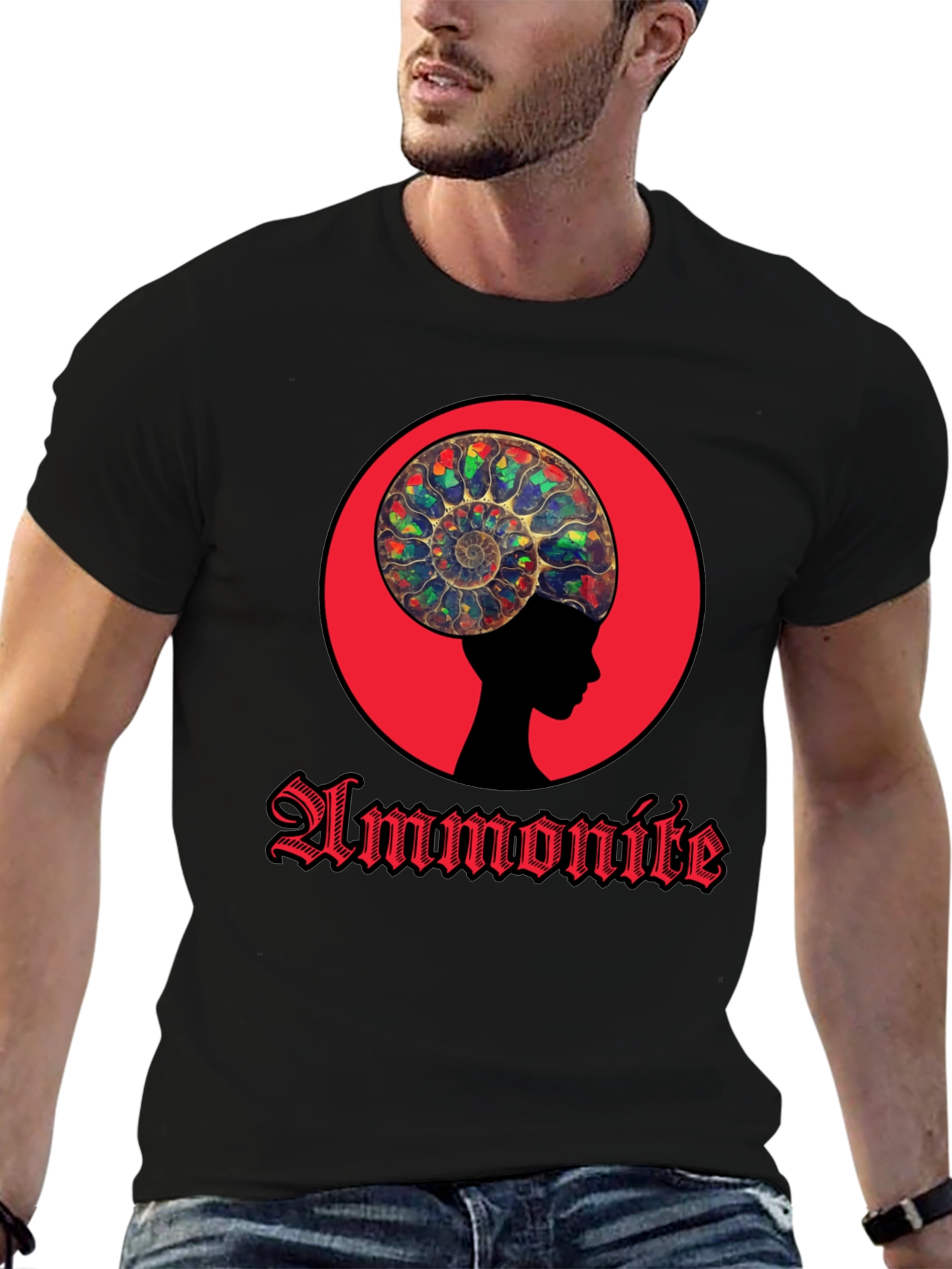 Ammonite Head Black T-Shirt - Stylish Graphic Tee