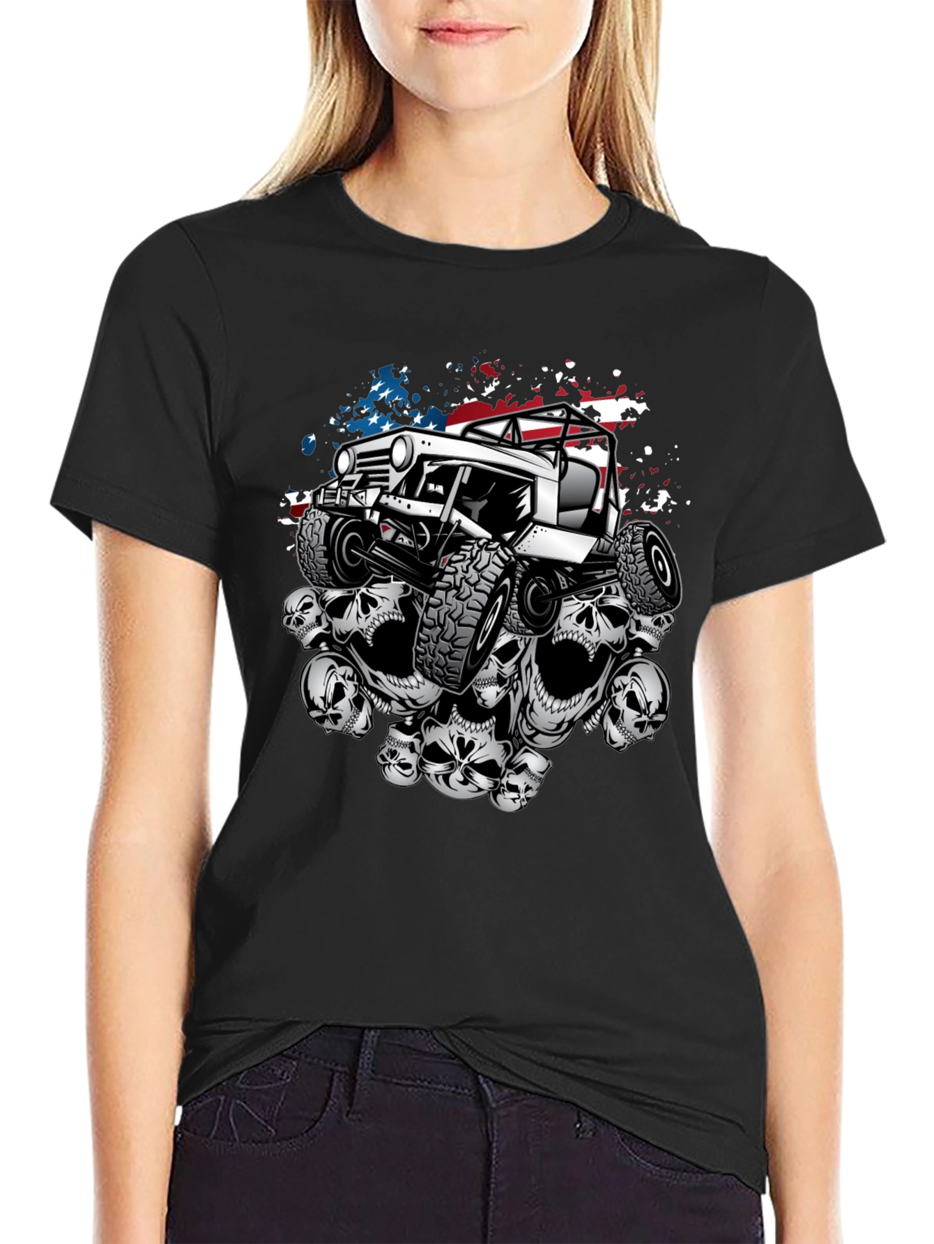 Skull Jeep Patriotic Mens T-Shirt