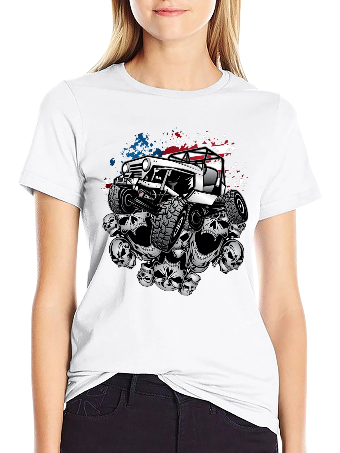 Skull Jeep Patriotic Mens T-Shirt