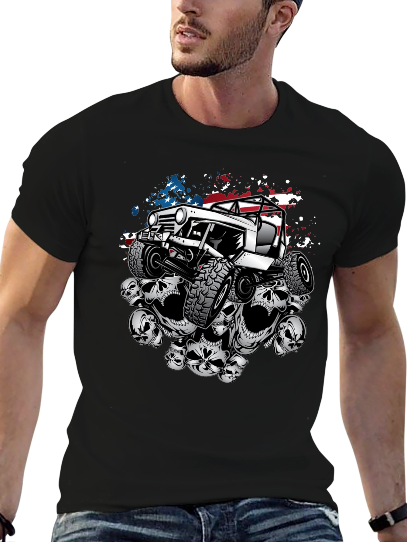 Skull Jeep Patriotic Mens T-Shirt