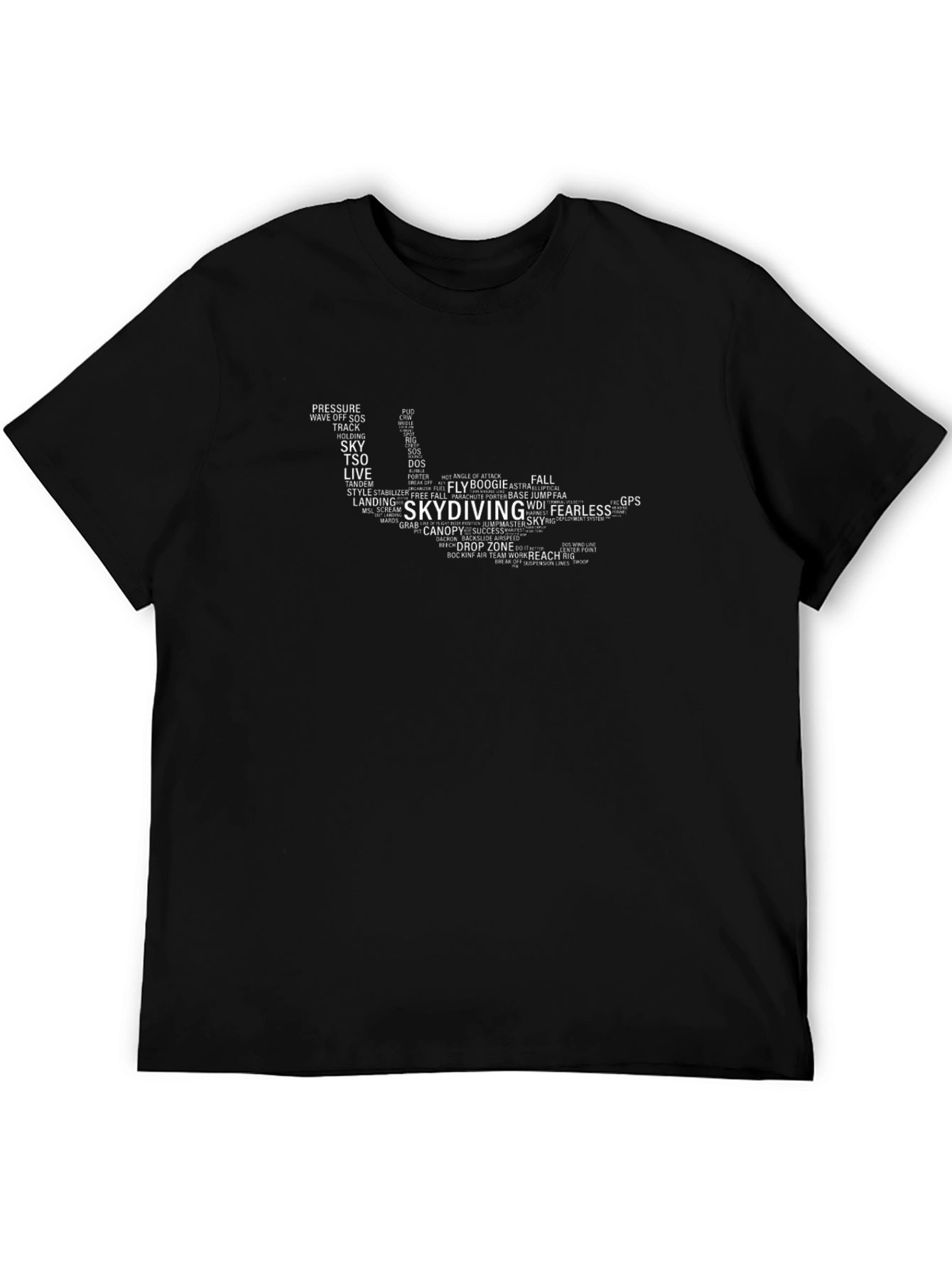 Skydiving Word Art T-Shirt | Black Tee
