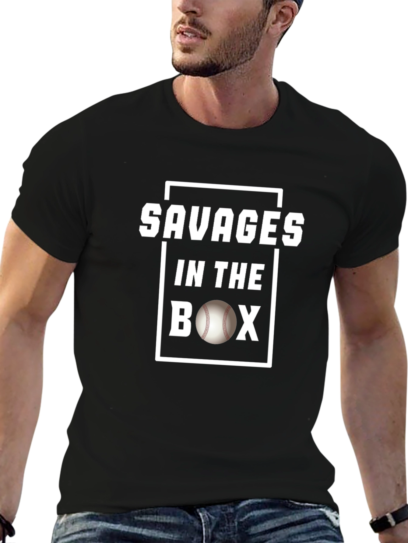 Savages in the Box Baseball Graphic T-Shirt