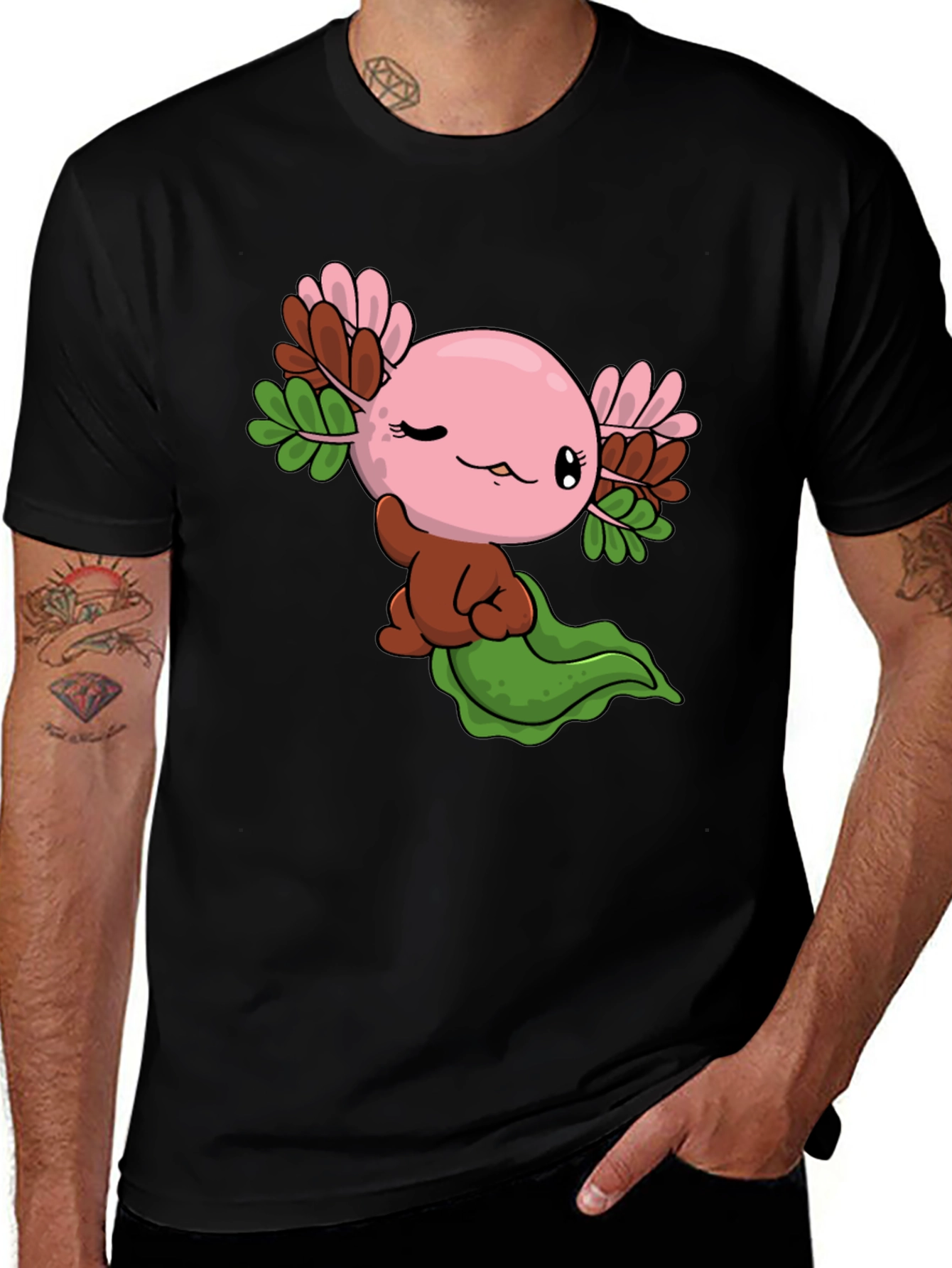 Cute Axolotl Cartoon Black T-Shirt