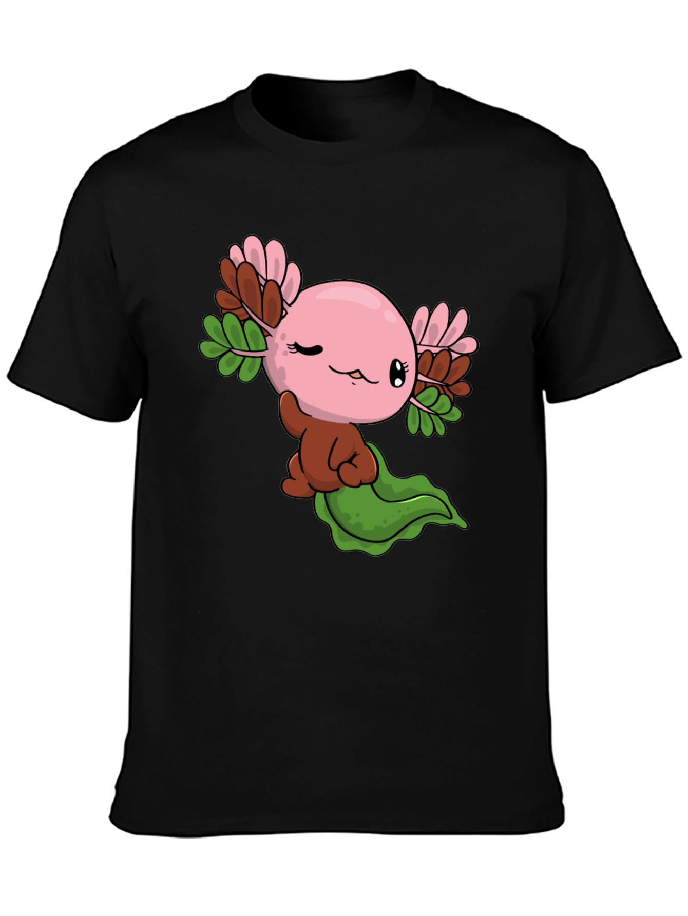 Cute Axolotl Cartoon Black T-Shirt