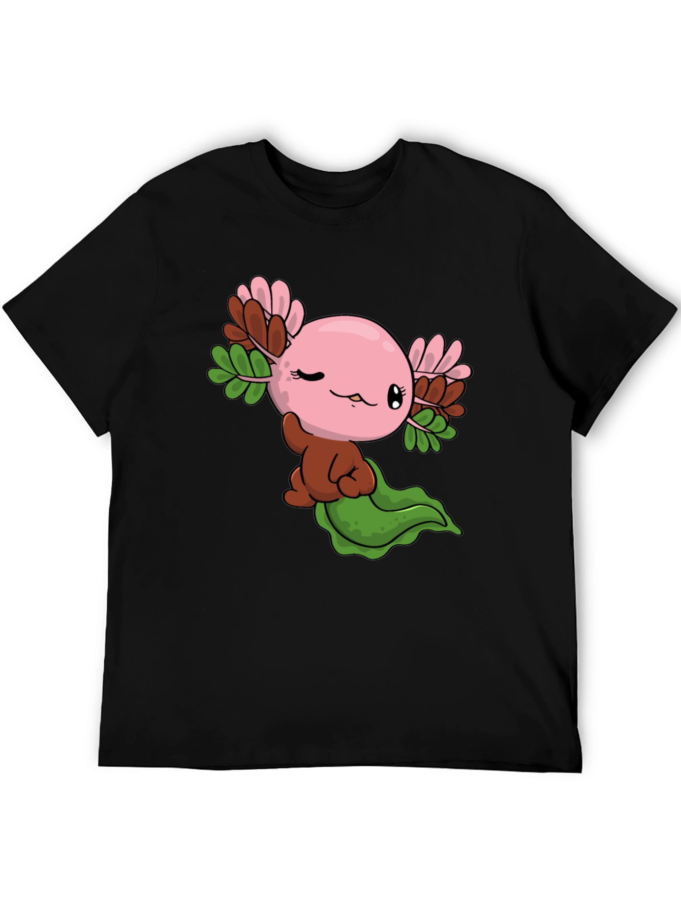 Cute Axolotl Cartoon Black T-Shirt