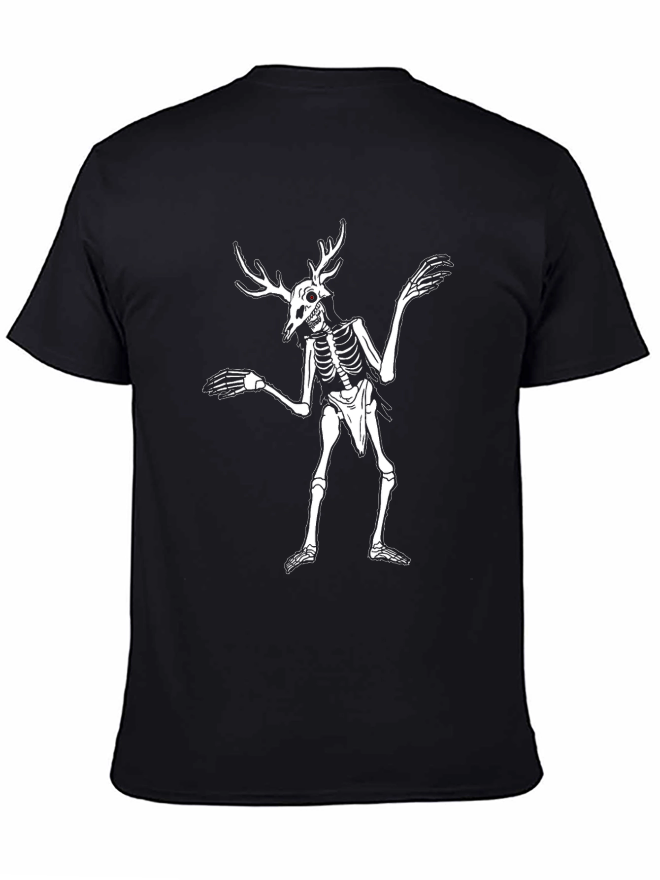 Skeleton Deer Antler Graphic T-Shirt - Black