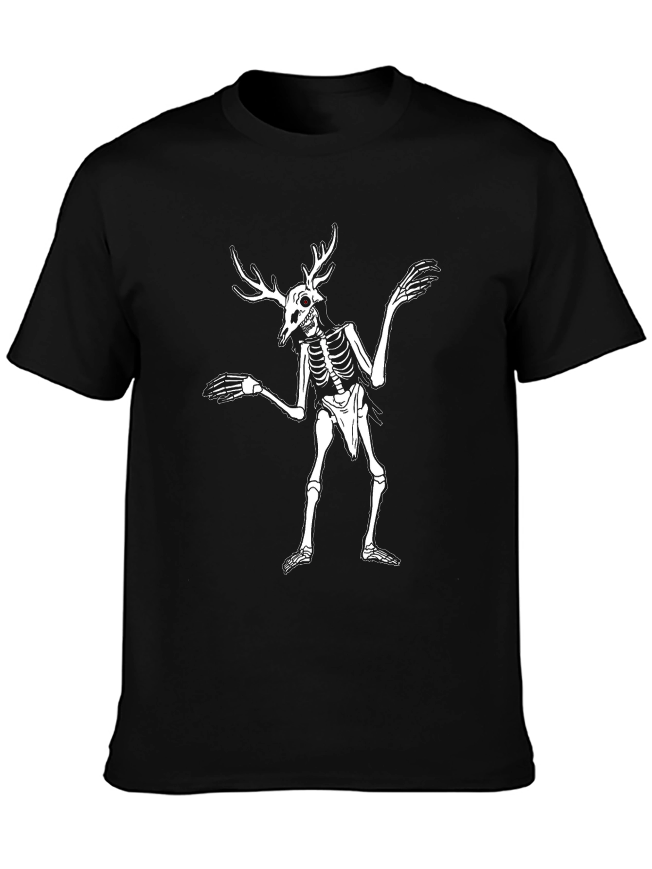 Skeleton Deer Antler Graphic T-Shirt - Black