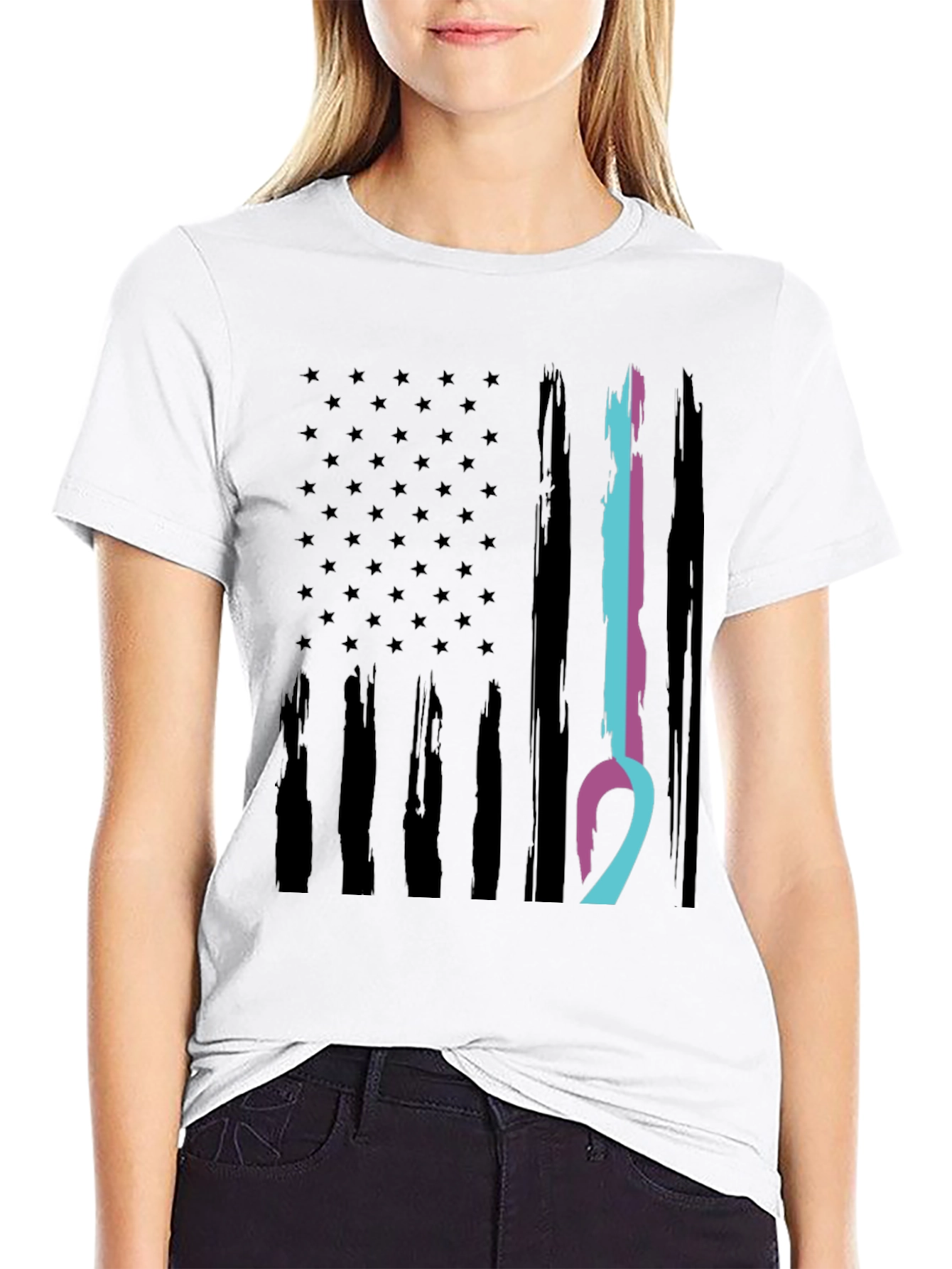 American Flag Ribbon Graphic T-Shirt