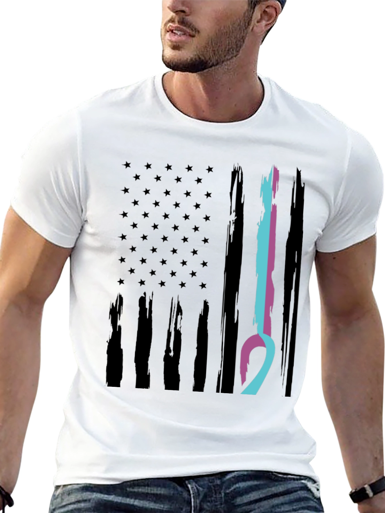 American Flag Ribbon Graphic T-Shirt