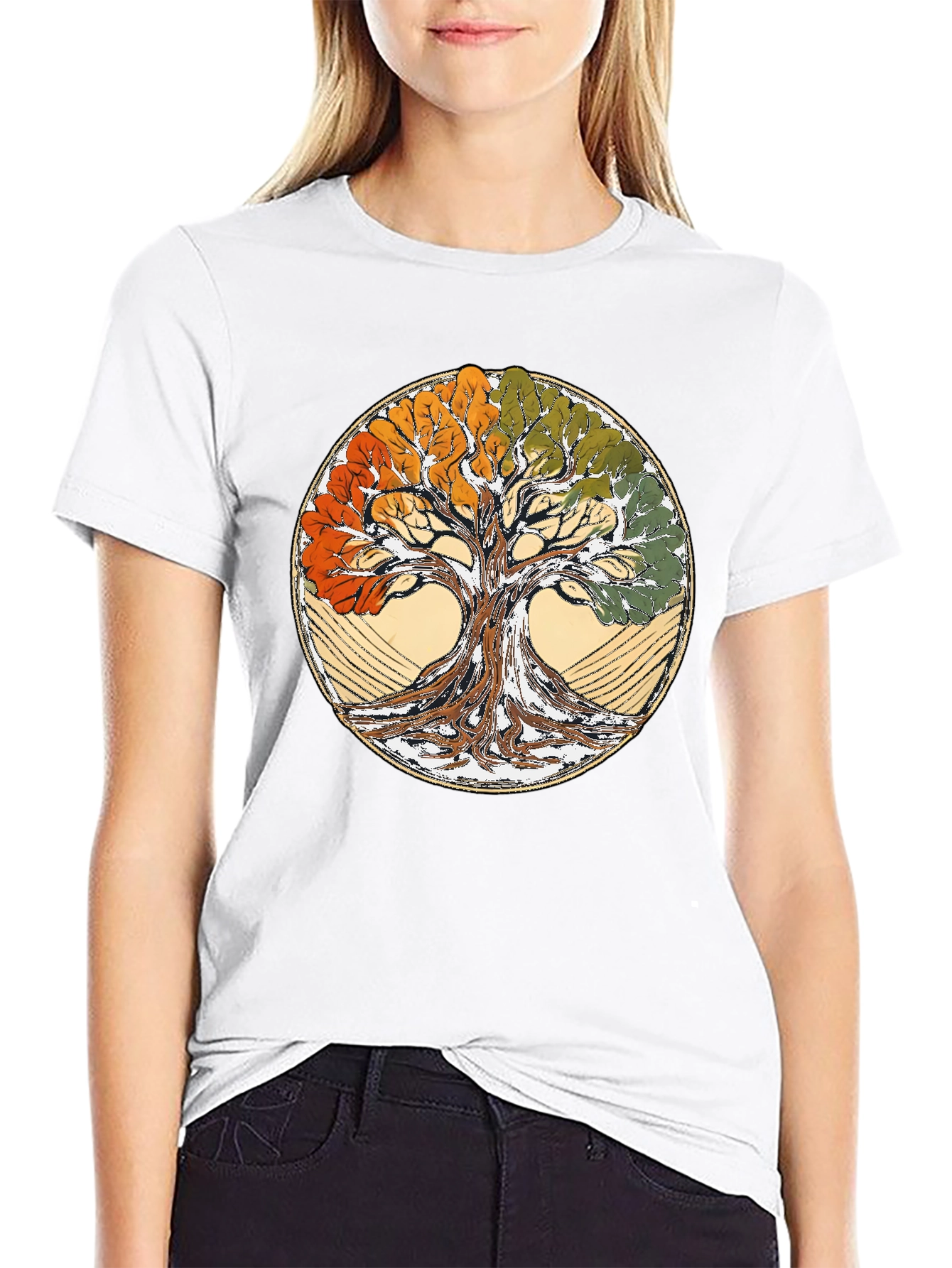 Four Seasons Tree of Life Black T-Shirt