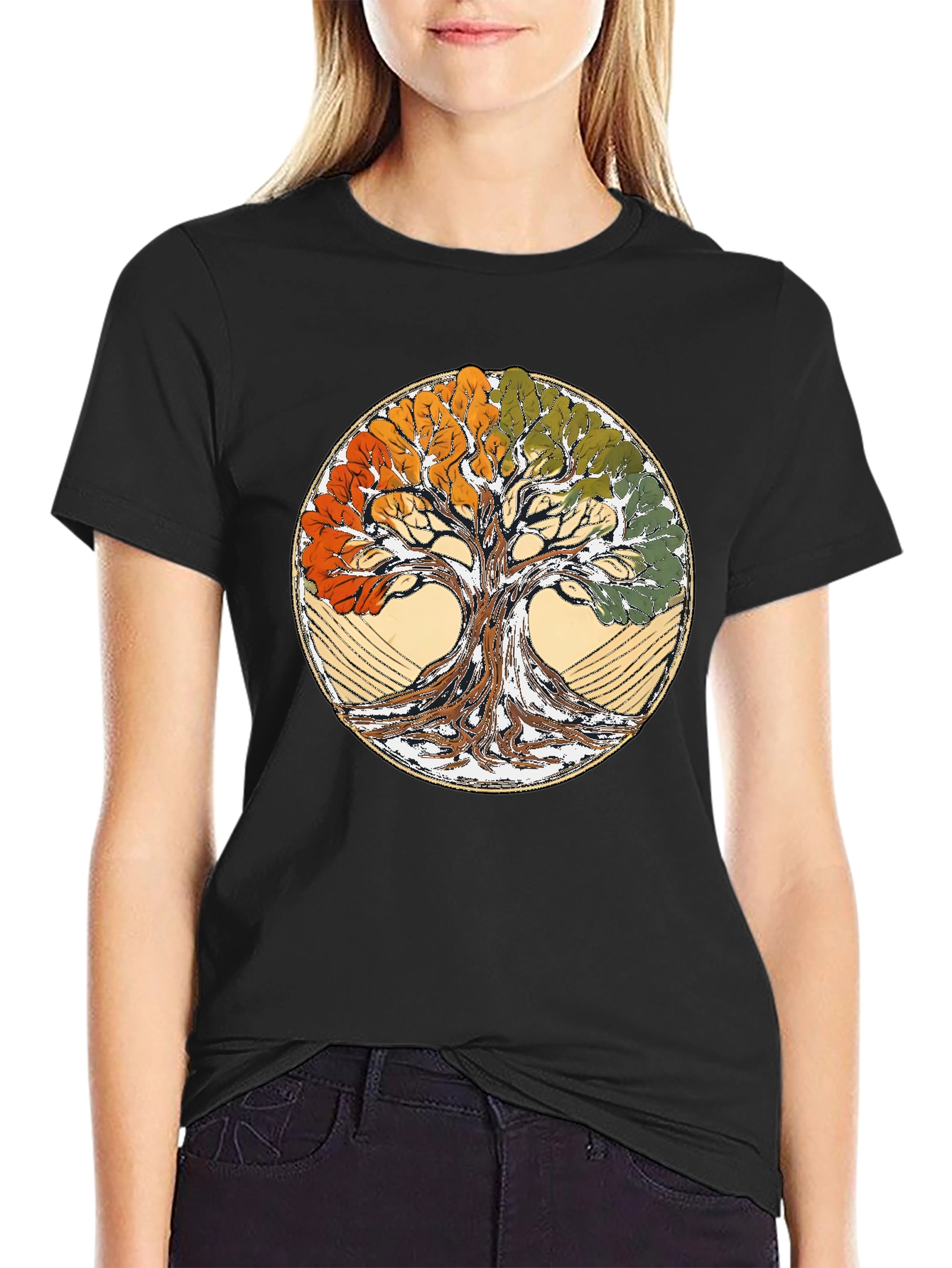 Four Seasons Tree of Life Black T-Shirt
