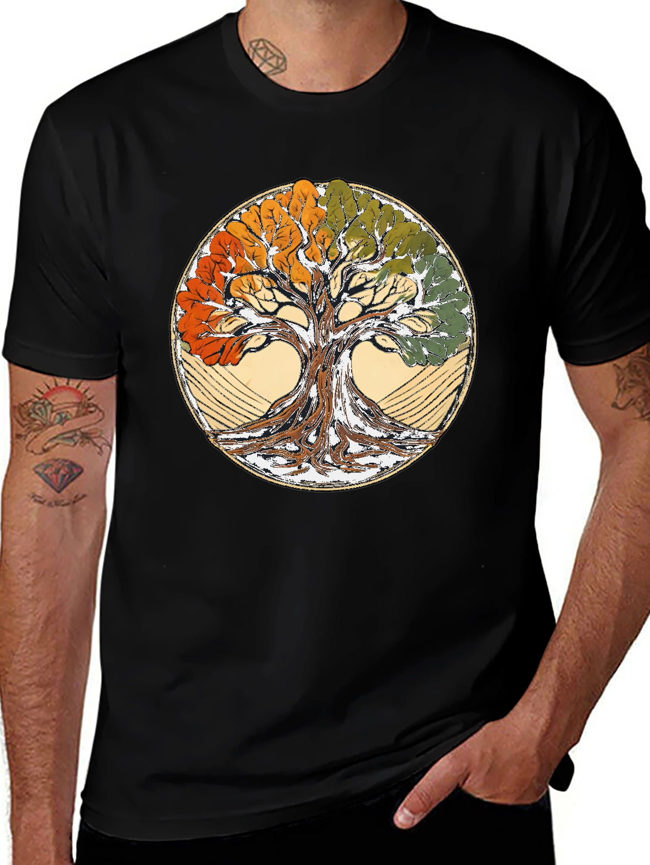Four Seasons Tree of Life Black T-Shirt