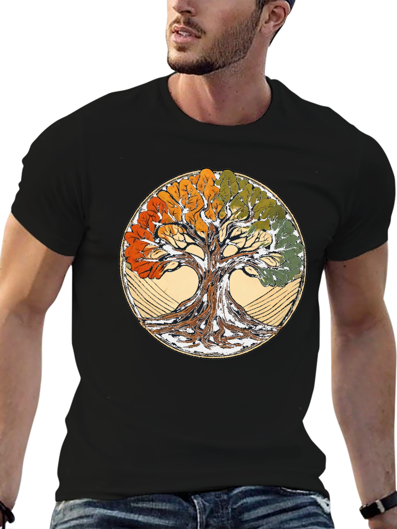 Four Seasons Tree of Life Black T-Shirt
