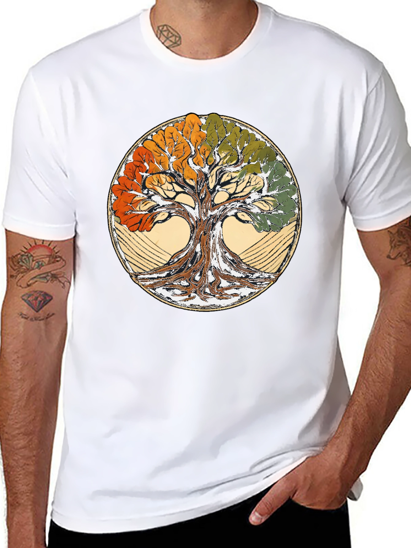 Four Seasons Tree of Life Black T-Shirt