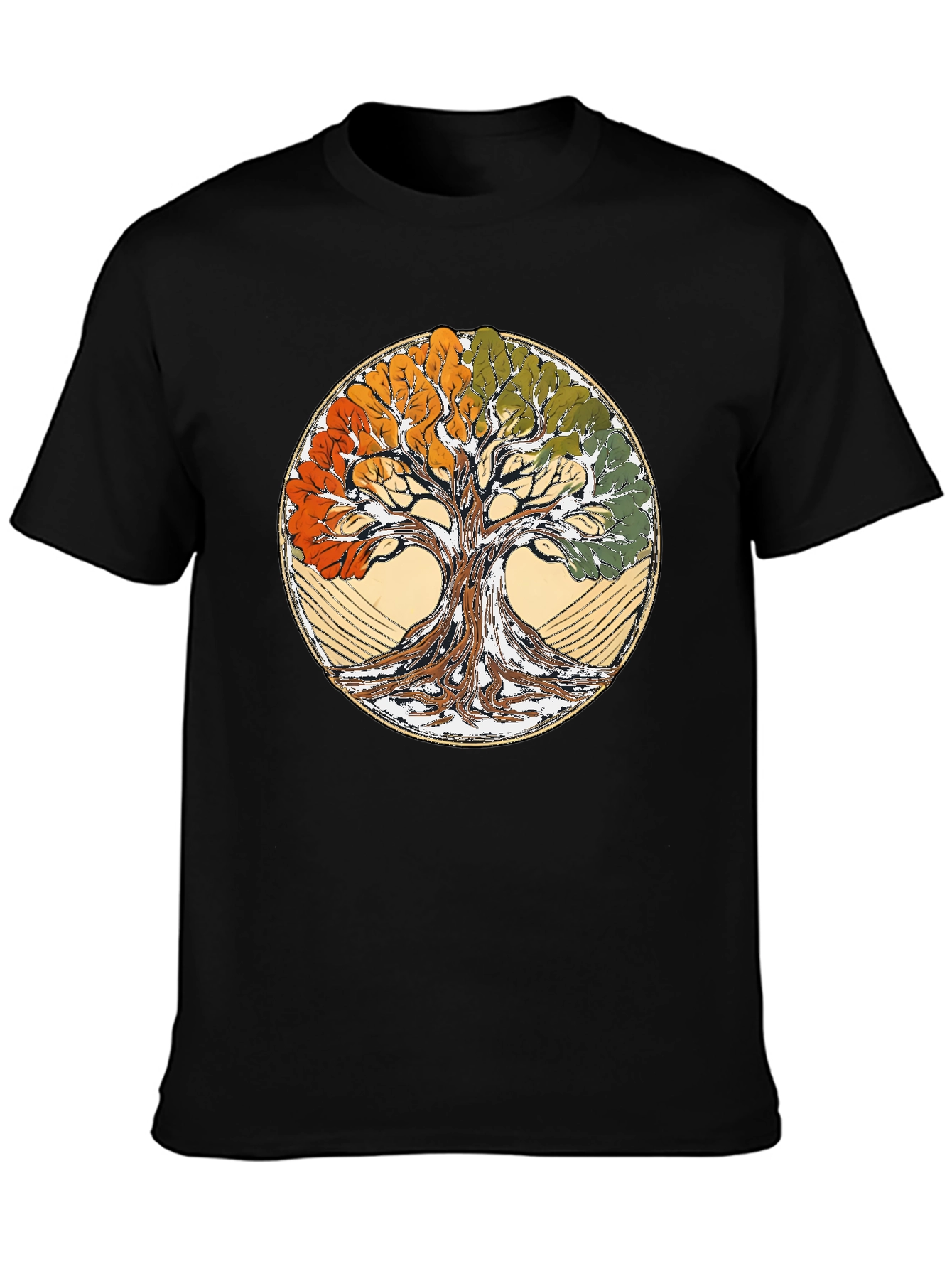Four Seasons Tree of Life Black T-Shirt