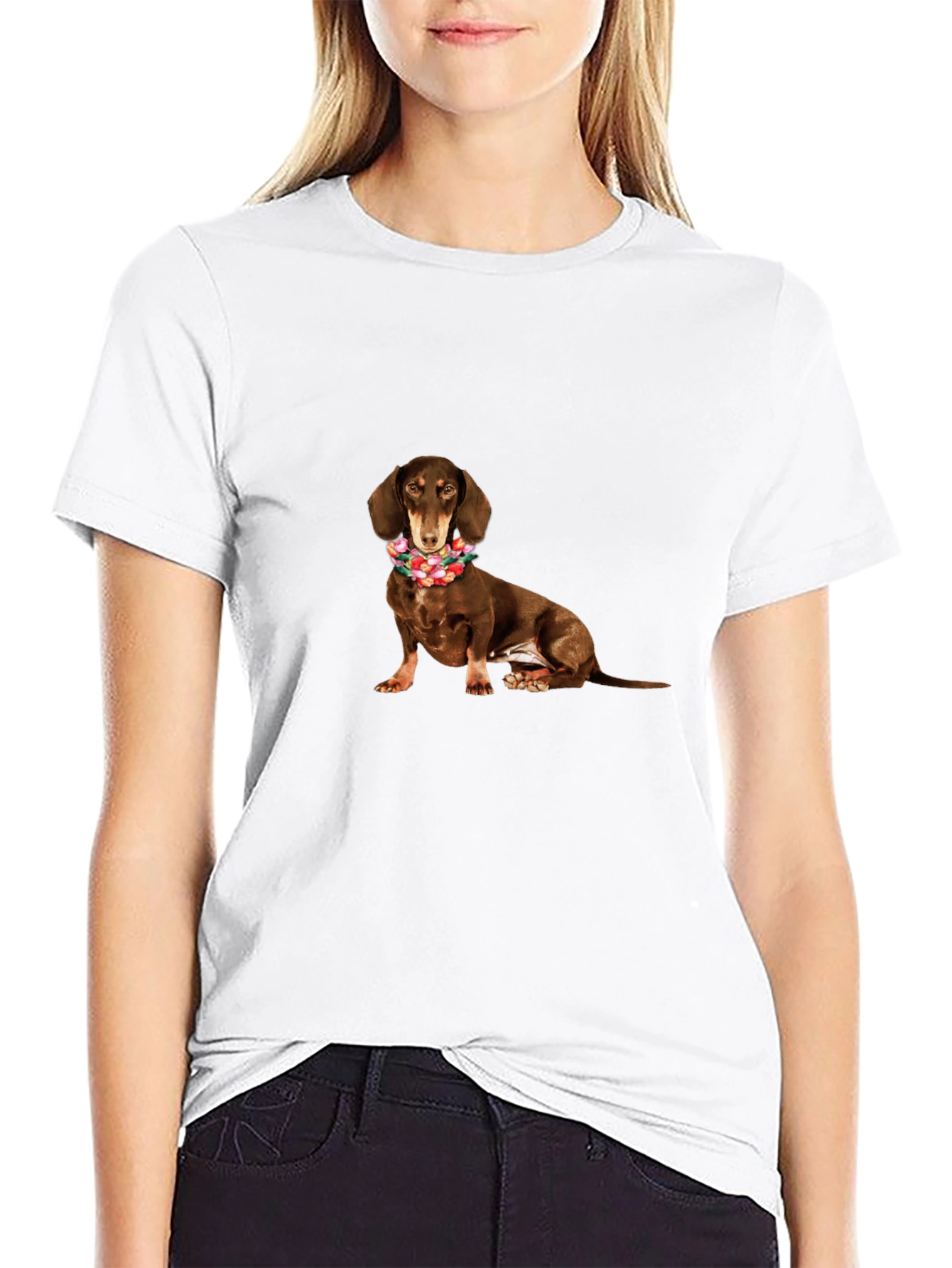 Dachshund Flower Crown Black T-Shirt