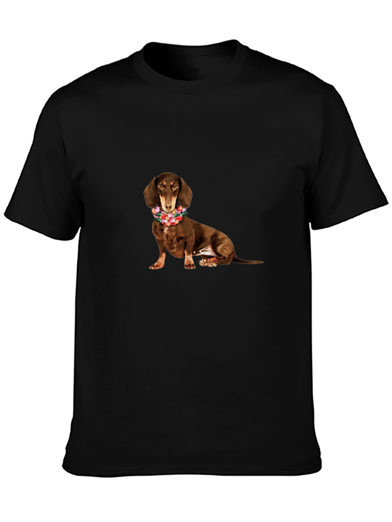 Dachshund Flower Crown Black T-Shirt