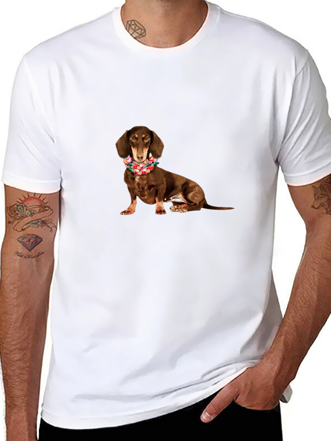 Dachshund Flower Crown Black T-Shirt