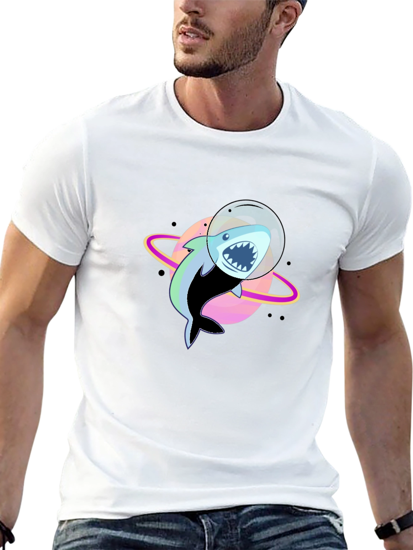 Shark Astronaut Graphic T-Shirt - Black
