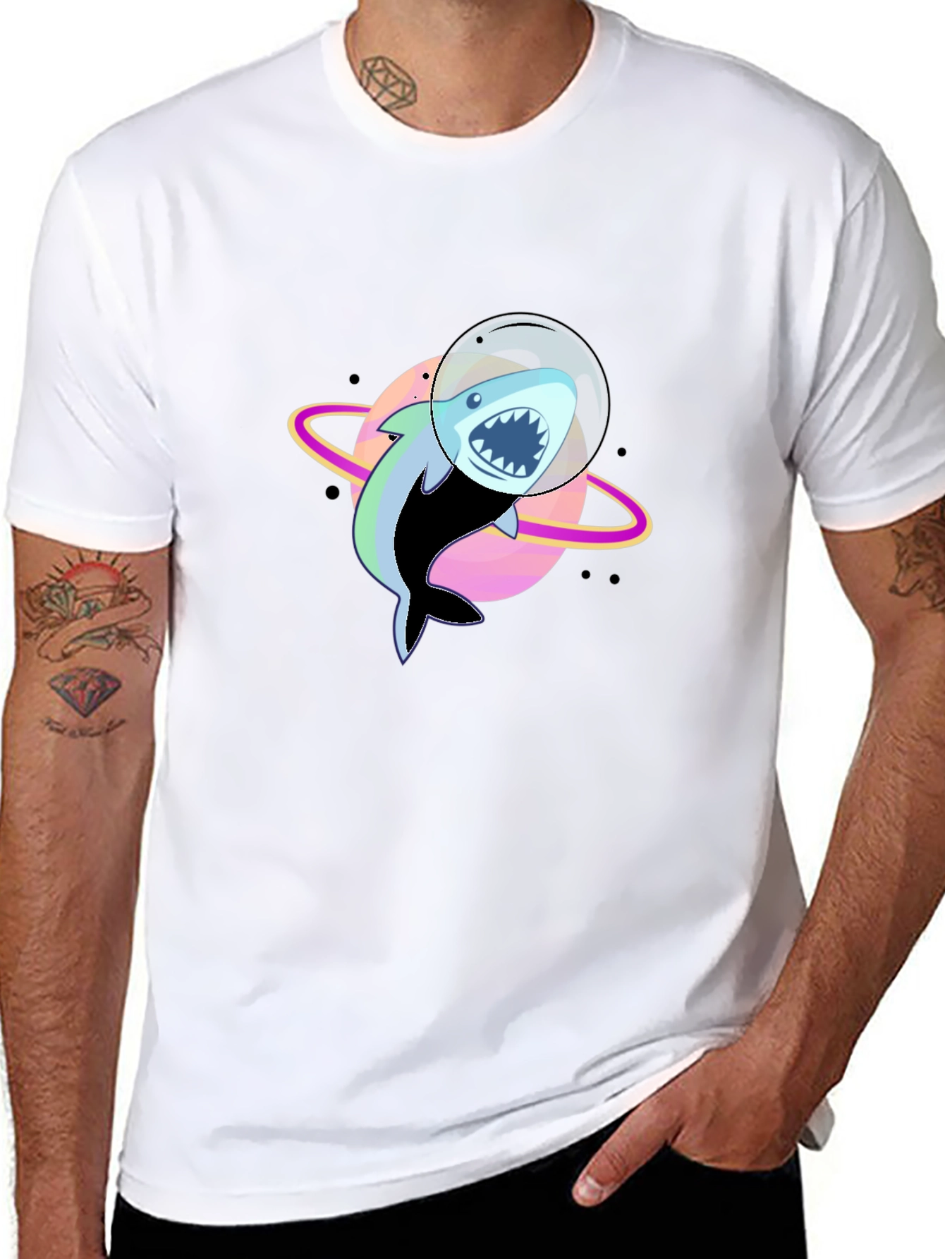 Shark Astronaut Graphic T-Shirt - Black