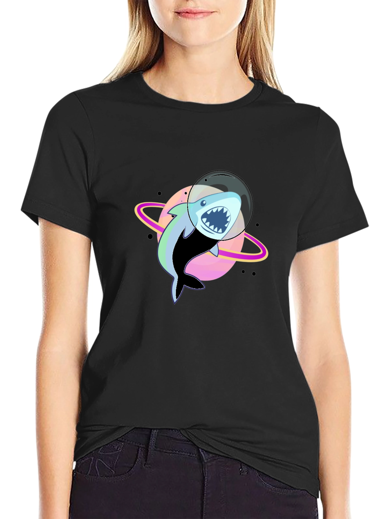 Shark Astronaut Graphic T-Shirt - Black