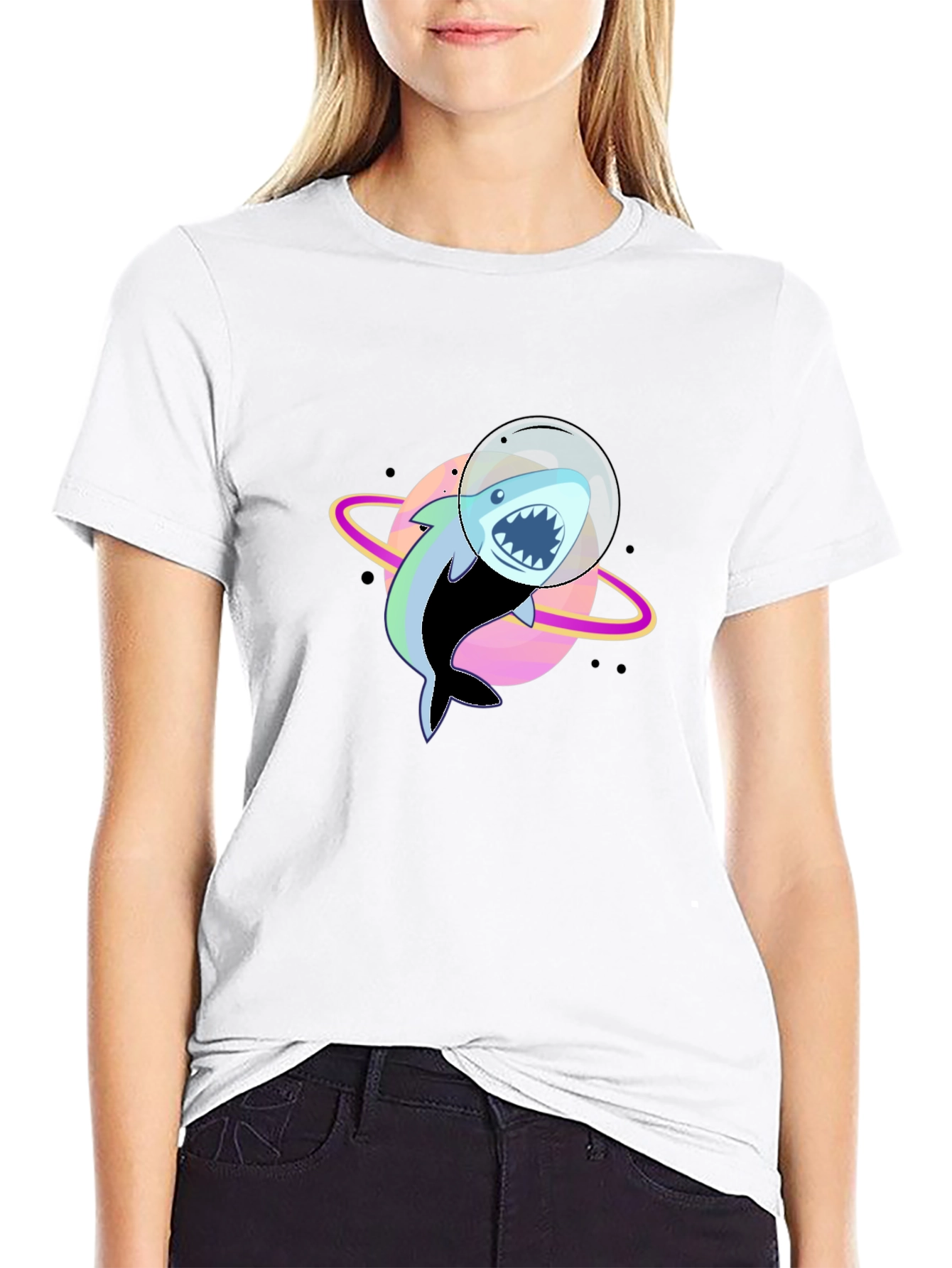 Shark Astronaut Graphic T-Shirt - Black