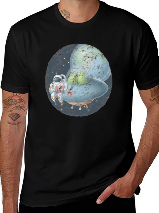 Astronaut & Planet Graphic Black T-Shirt