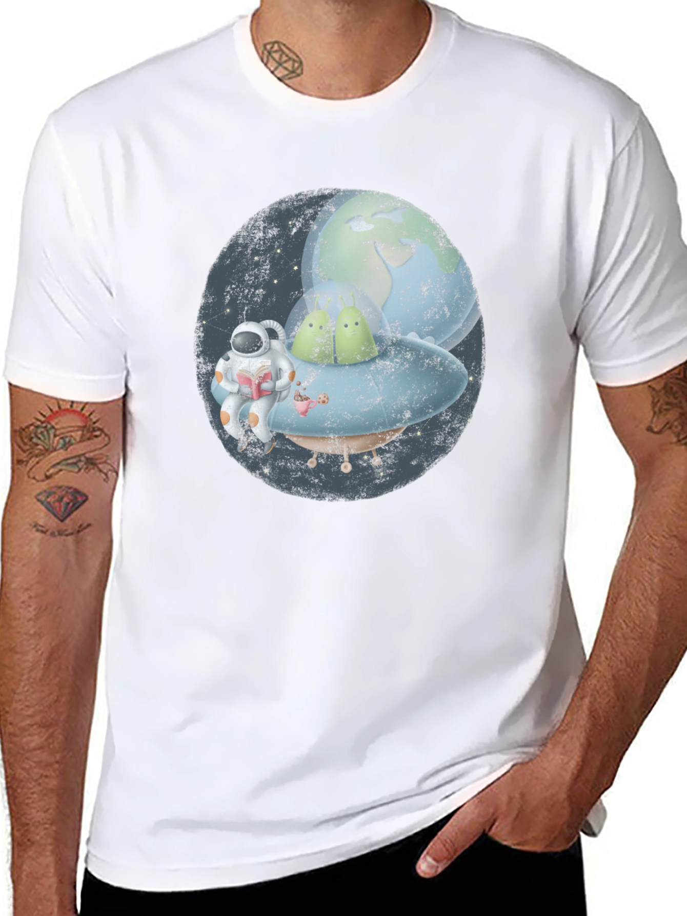 Astronaut & Planet Graphic Black T-Shirt