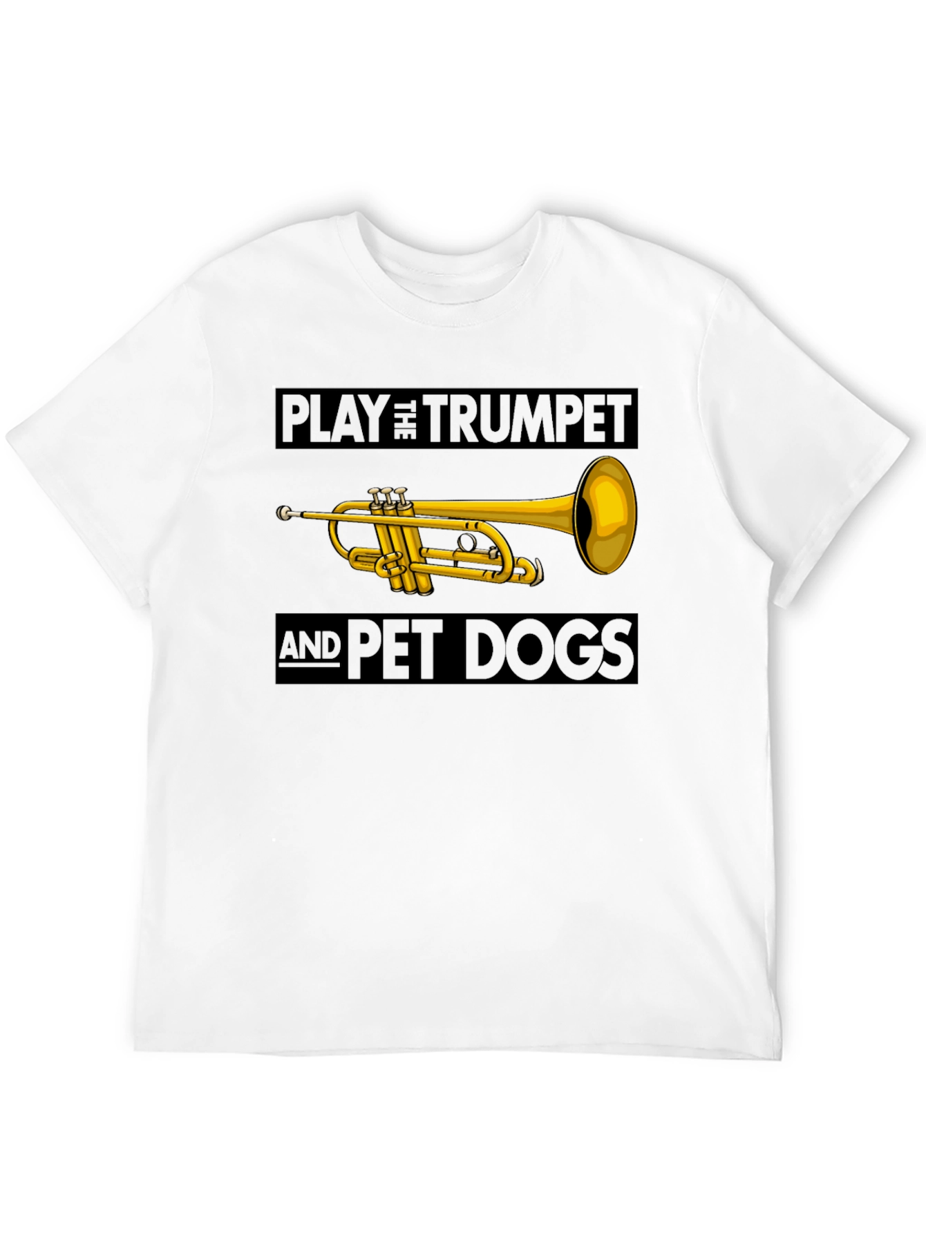 Play Trumpet and Pet Dogs Black T-Shirt