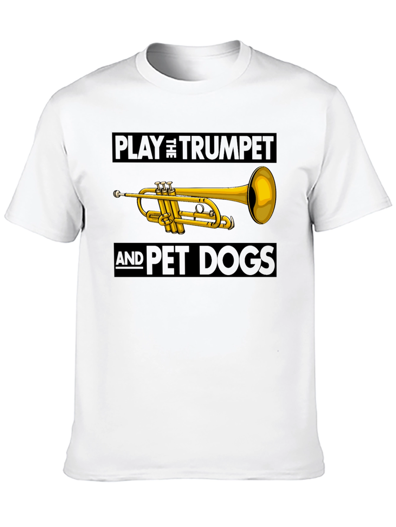 Play Trumpet and Pet Dogs Black T-Shirt