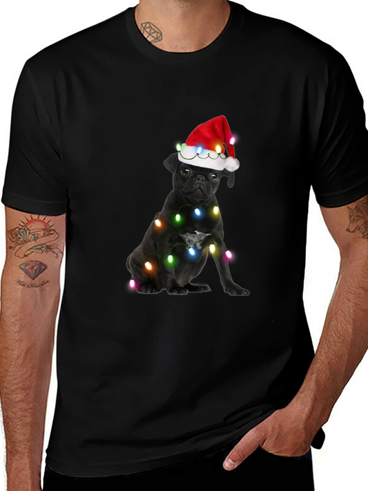 Festive Pug T-Shirt - Black Christmas Dog Tee