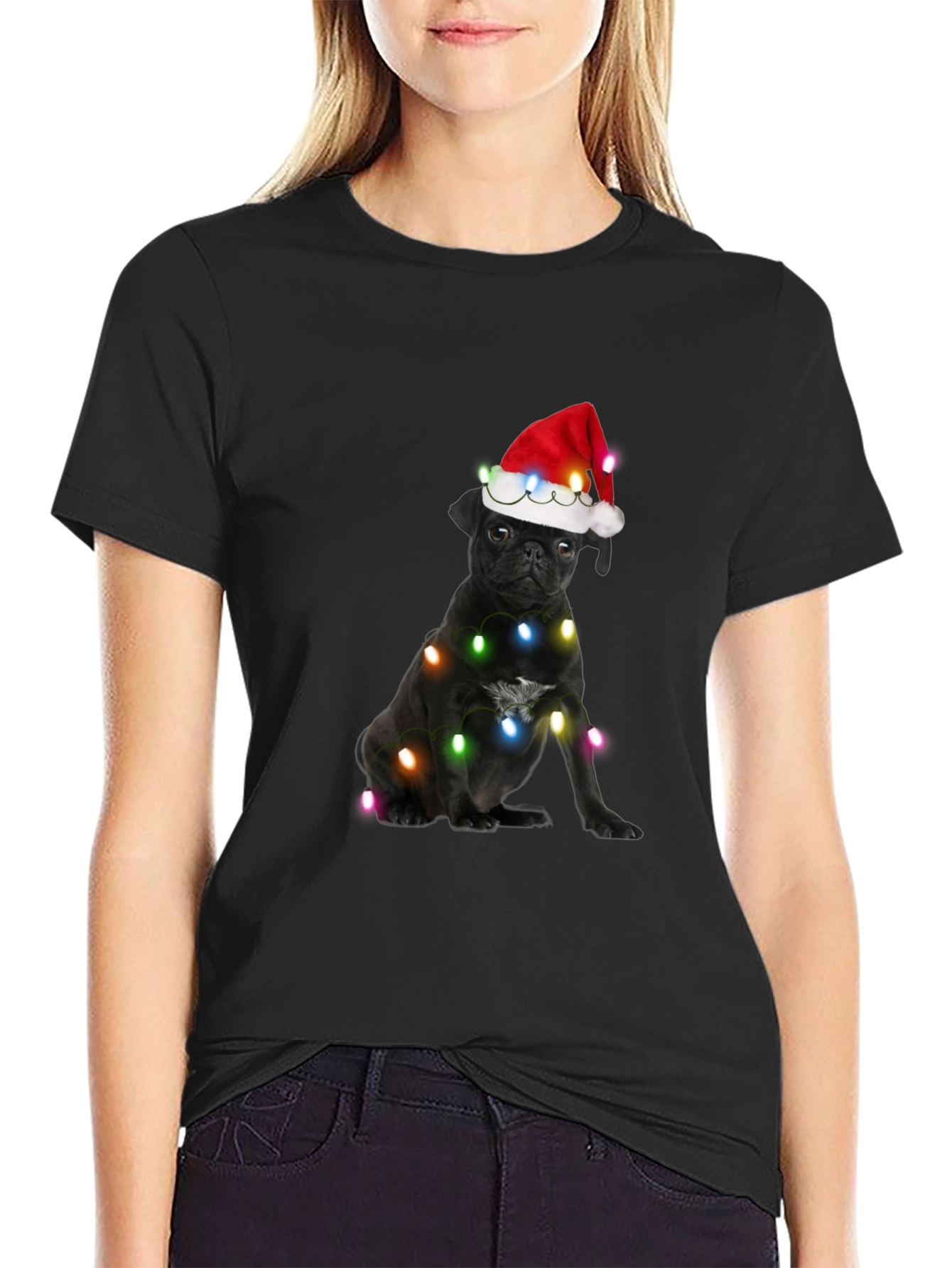 Festive Pug T-Shirt - Black Christmas Dog Tee