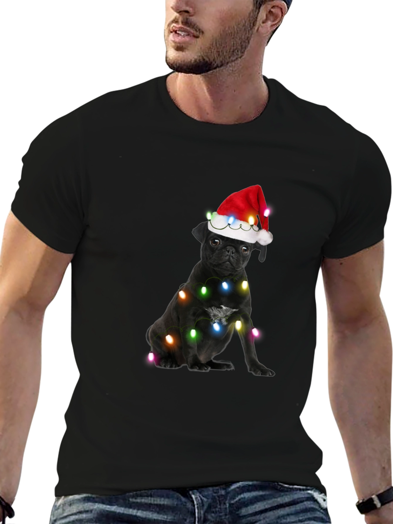 Festive Pug T-Shirt - Black Christmas Dog Tee