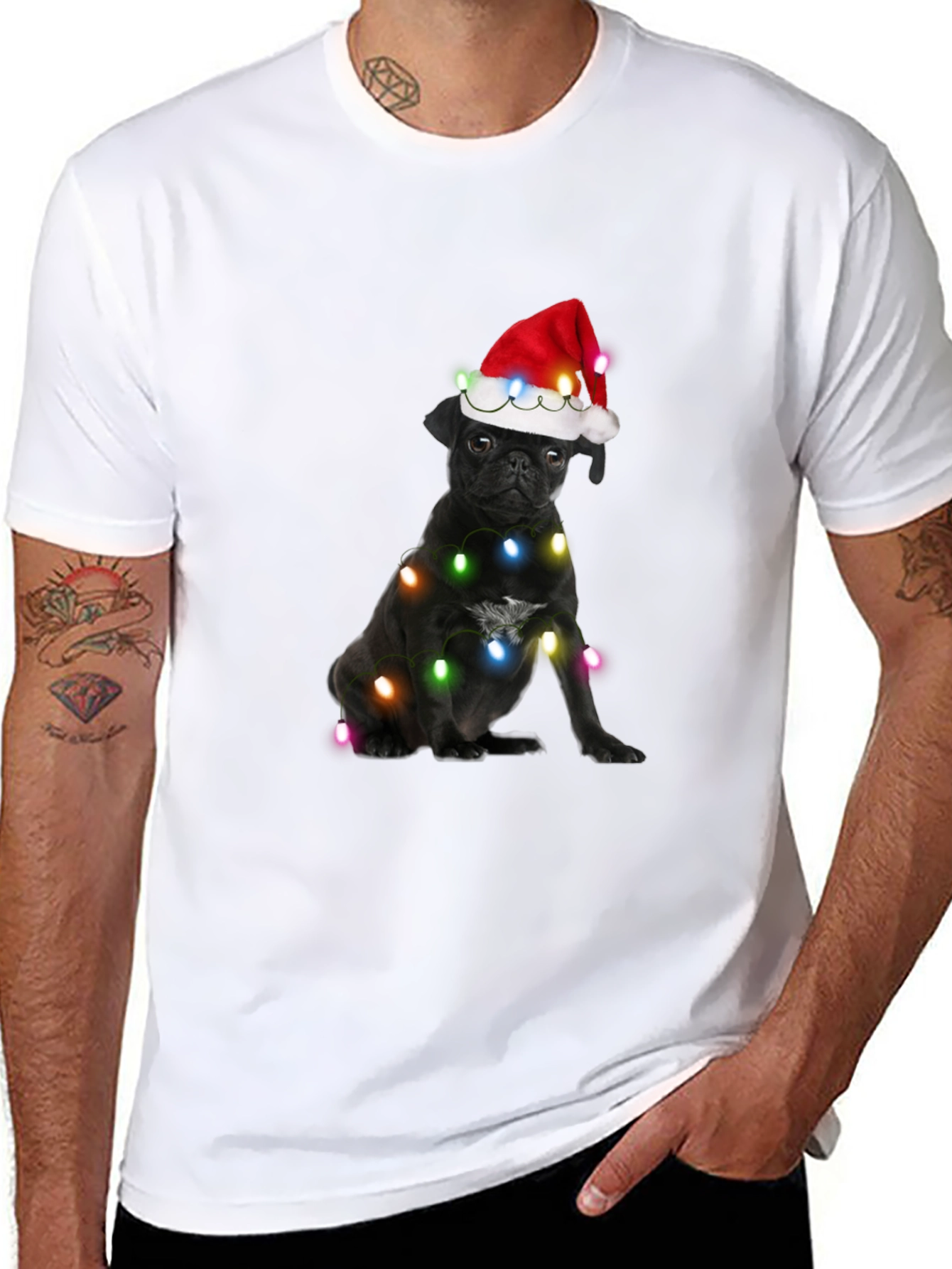 Festive Pug T-Shirt - Black Christmas Dog Tee