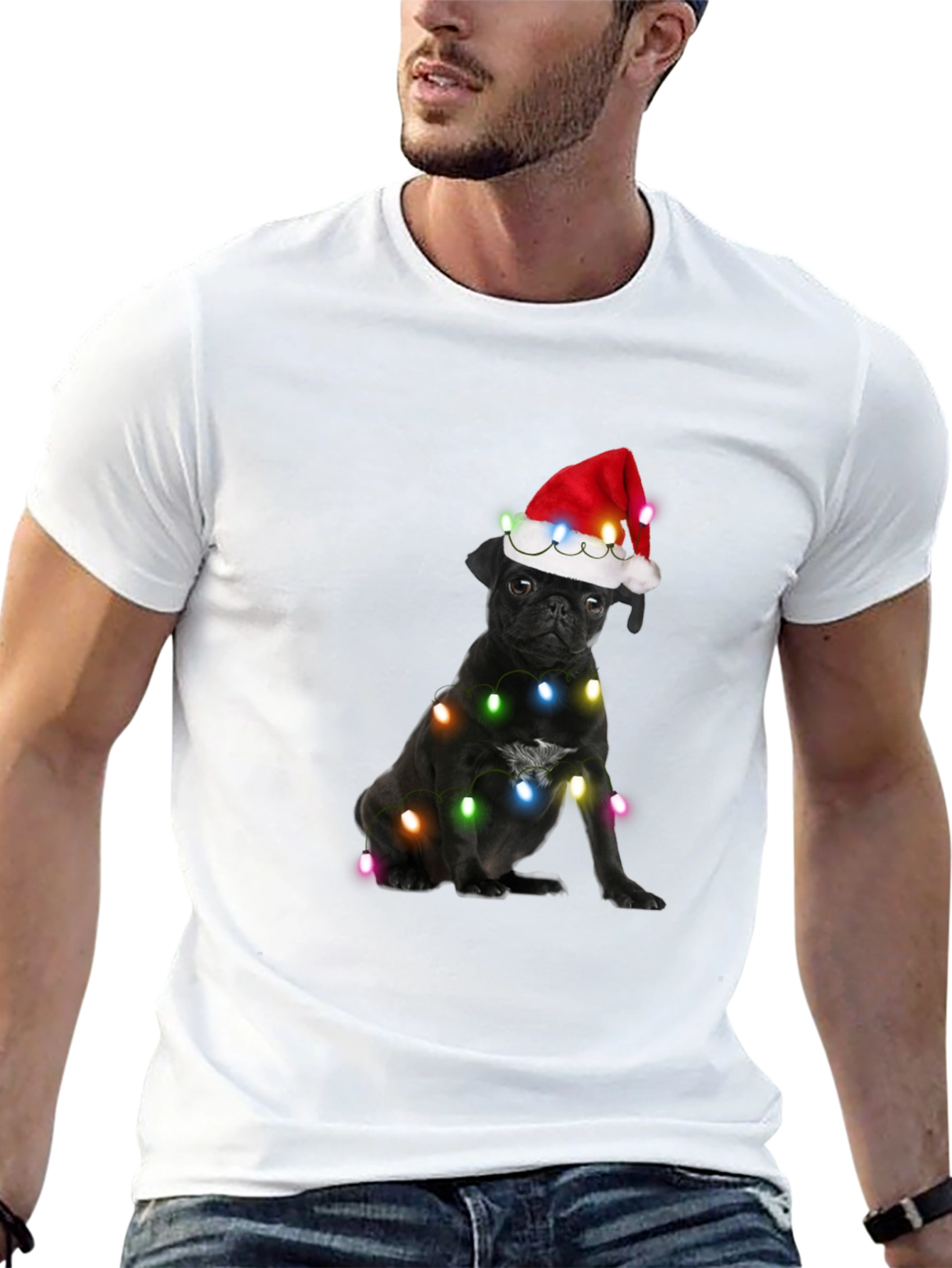 Festive Pug T-Shirt - Black Christmas Dog Tee