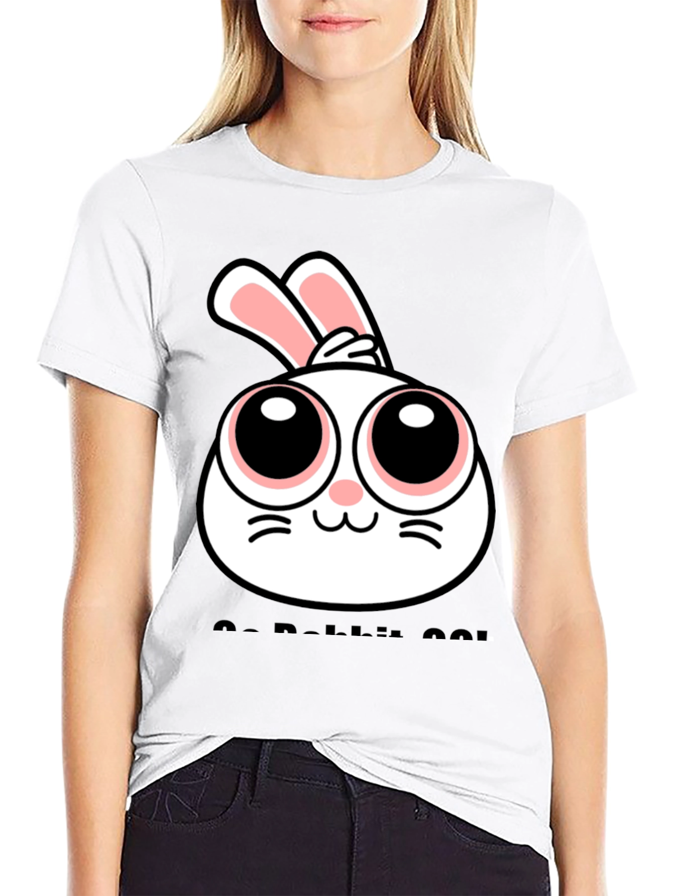 Cute Rabbit Graphic Black T-Shirt